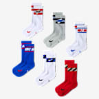 Nike Everyday Kids' Cushioned Crew Socks (6 Pairs) - Multi-Colour