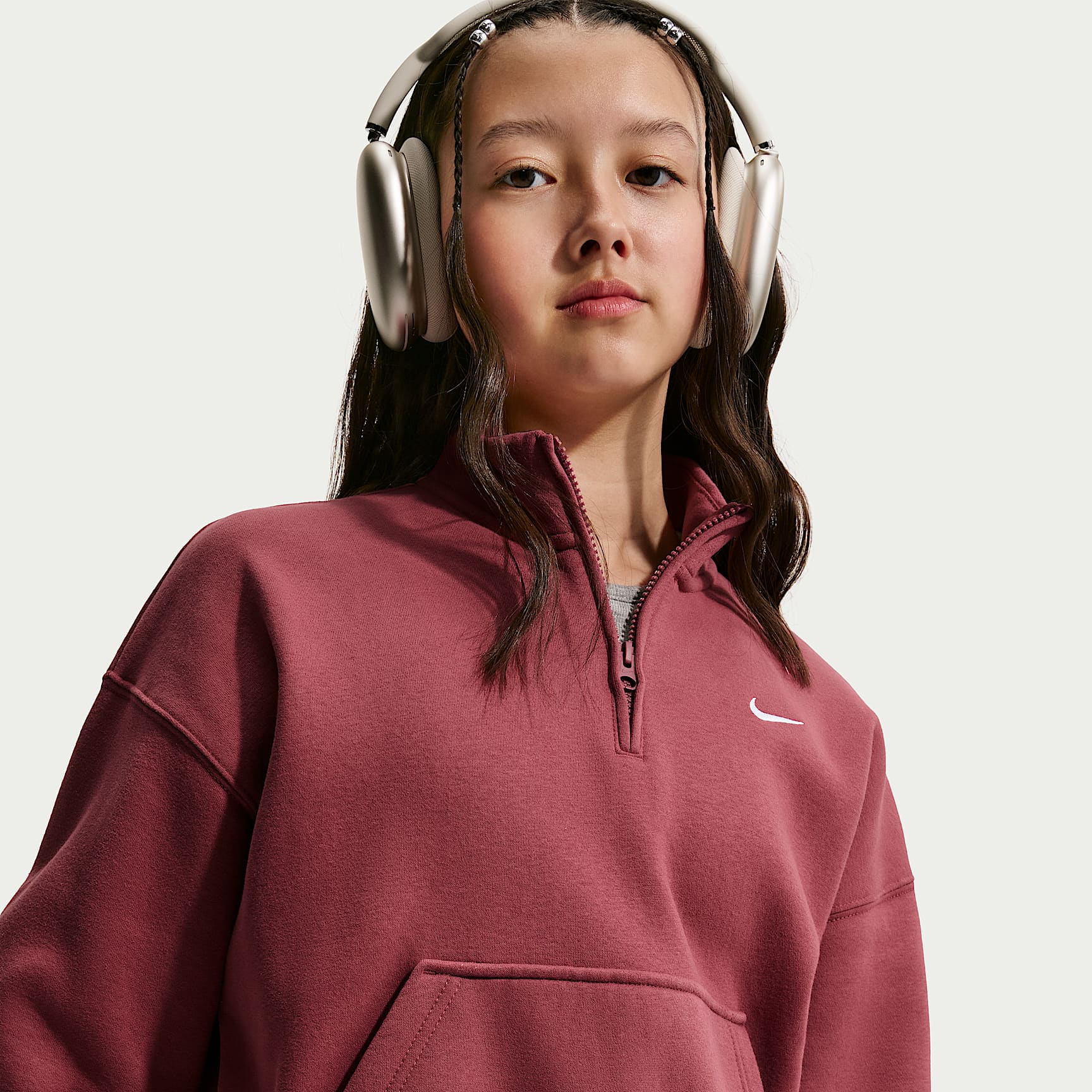 Nike Sportswear Studio Fleece Older Kids' (Girls') Oversized 1/4-Zip Top