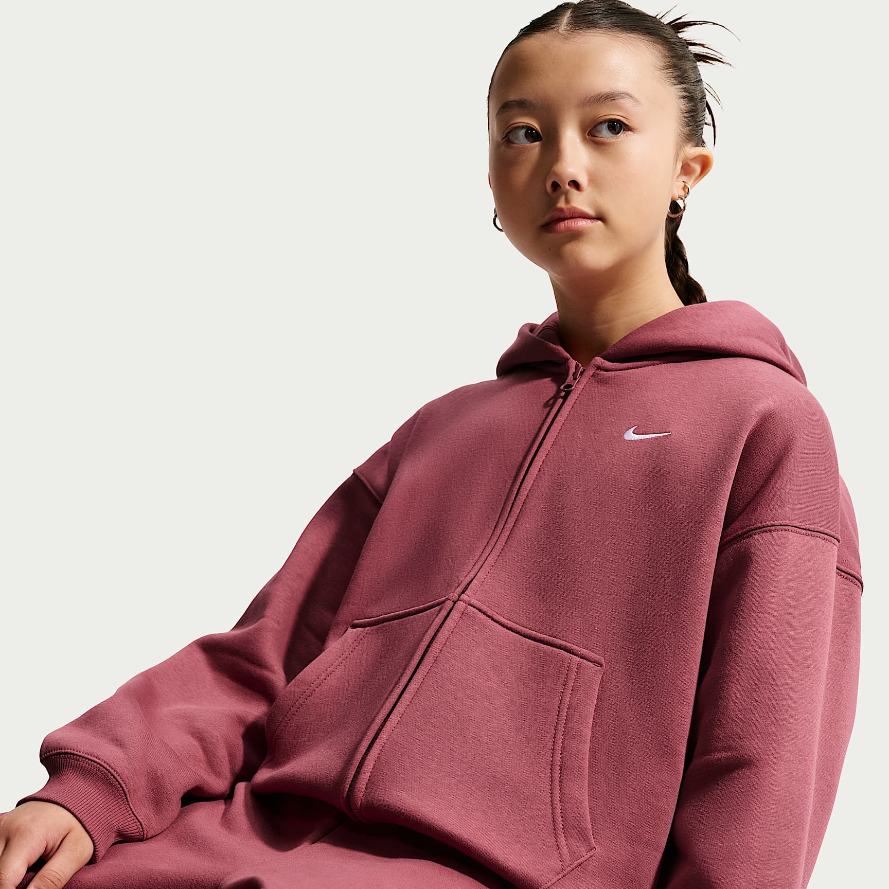 Nike Sportswear Studio Fleece Oldrr Kids' (Girls') Oversized Full-Zip Hoodie