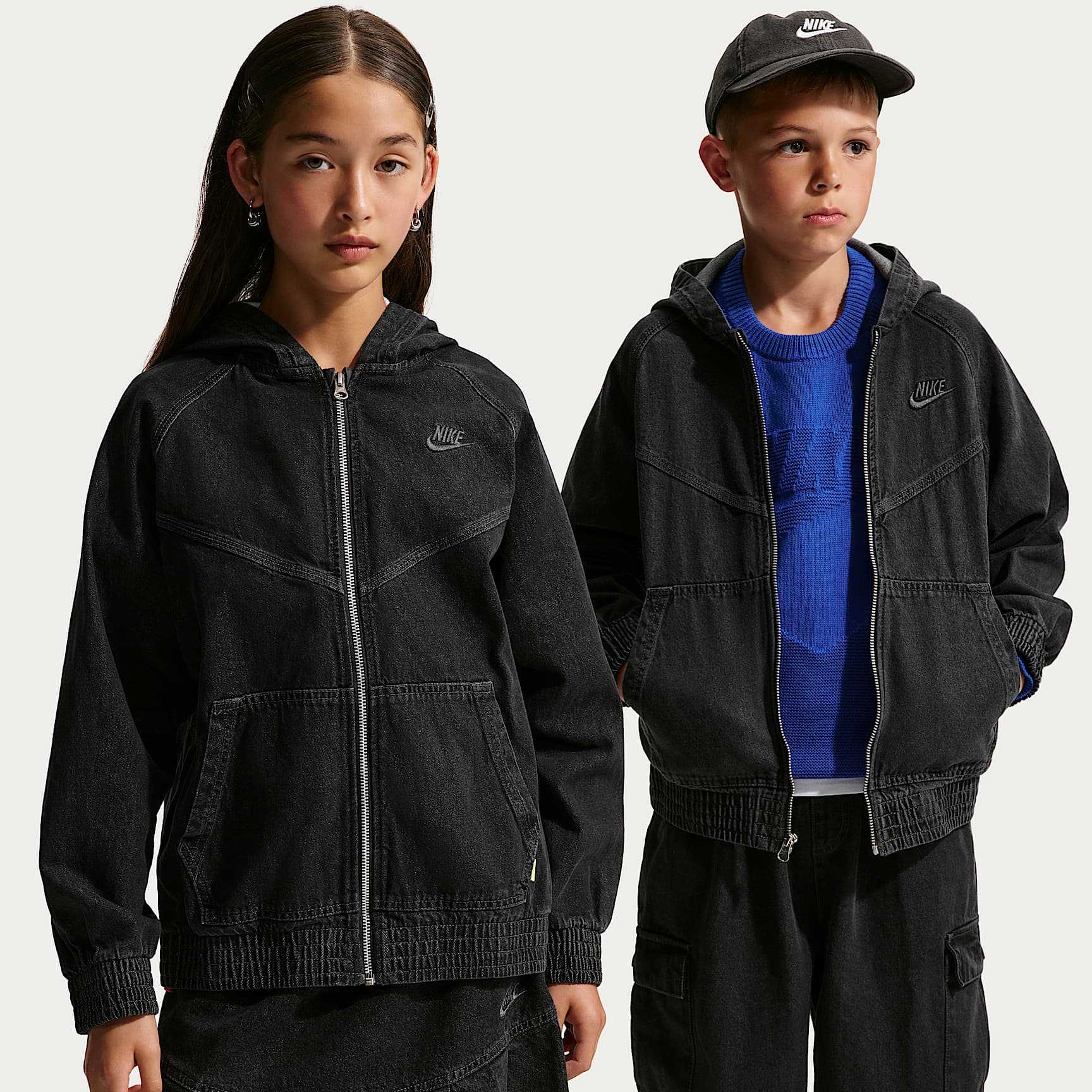 Nike Sportswear Collection Older Kids' Full-Zip Hooded Denim Jacket