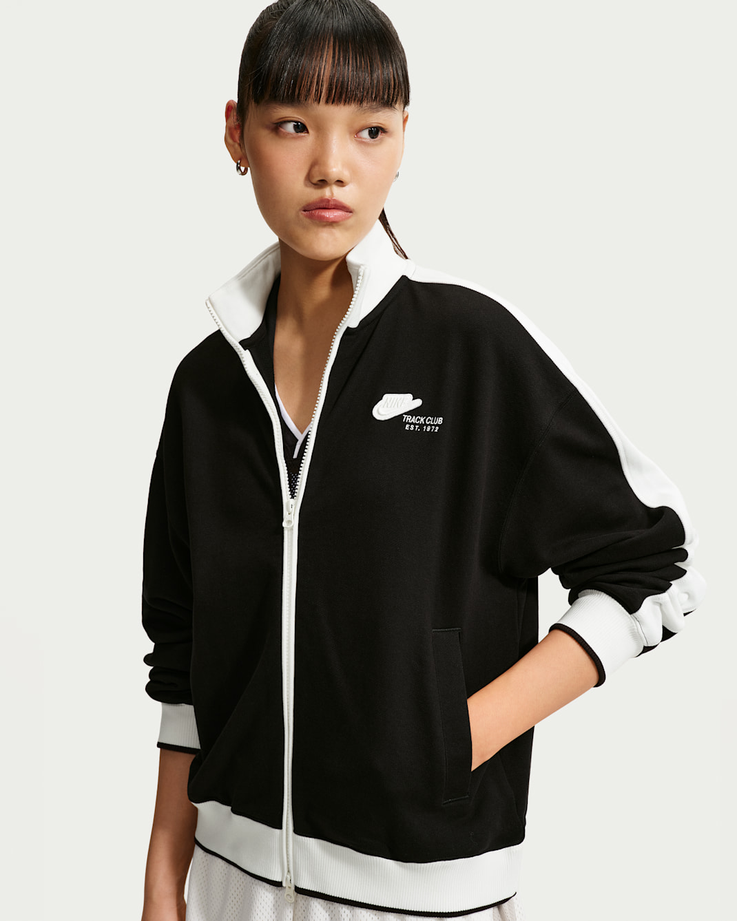 Nike Studio Fleece Lightweight 'French Terry' Women's Tracksuit Jacket - Total Black/Sail/Sail