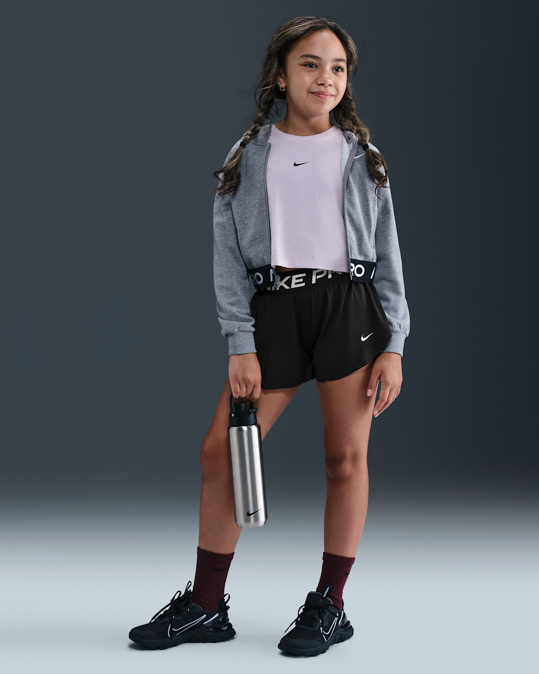 Nike Pro Older Kids' (Girls') Dri-FIT 2-in-1 Shorts - Black/Black/White
