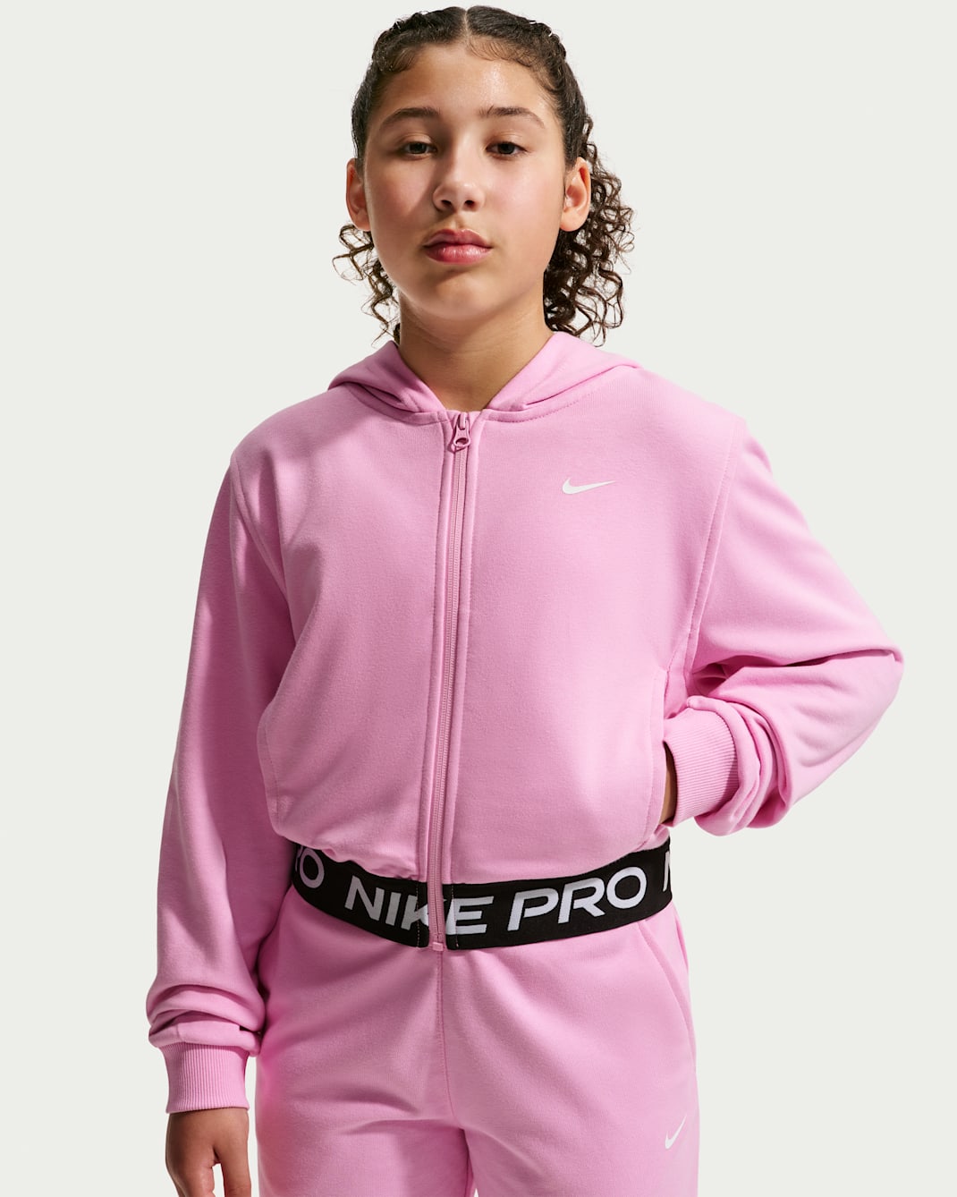 Nike Pro Fleece Older Kids' (Girls') Dri-FIT Full-Zip Hoodie - Pink Rise/Pink Rise/Black/White