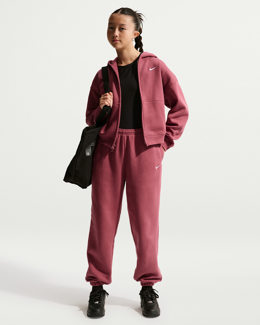 Nike Sportswear Studio Fleece Girls' Loose Tracksuit Bottom - Pink Smoke/White
