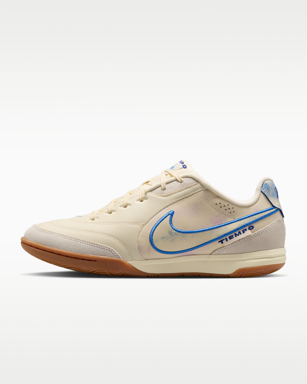 Nike Tiempo Streetgato PRM Indoor/Court Low-Top Football Shoes - Coconut Milk/Gum Medium Brown/Blue Crystal