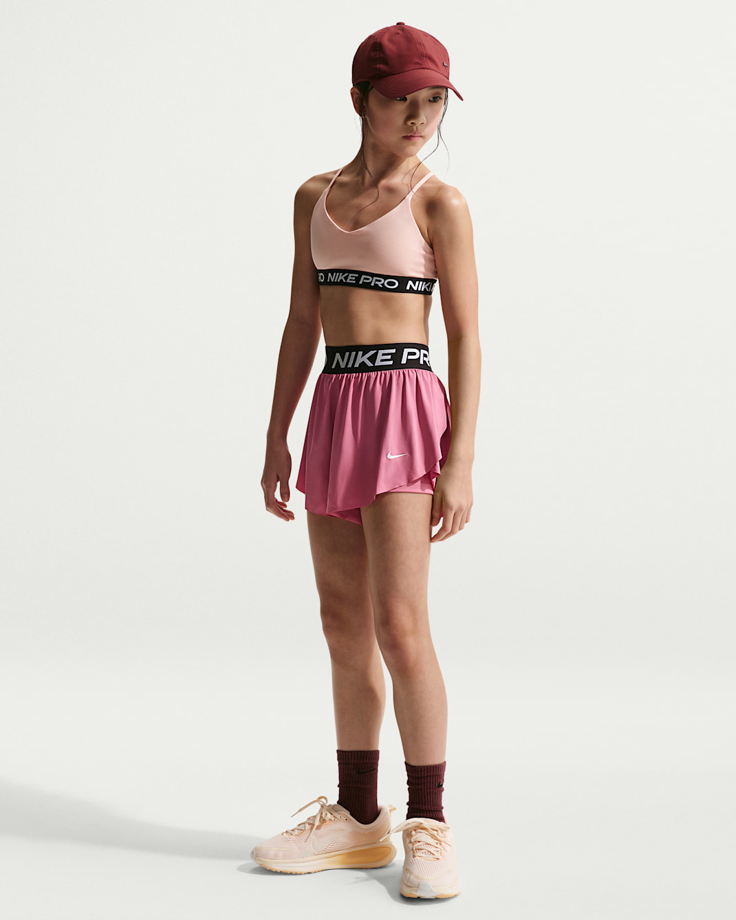 Nike Pro Older Kids' (Girls') Dri-FIT 2-in-1 Shorts - Peony/Black/White