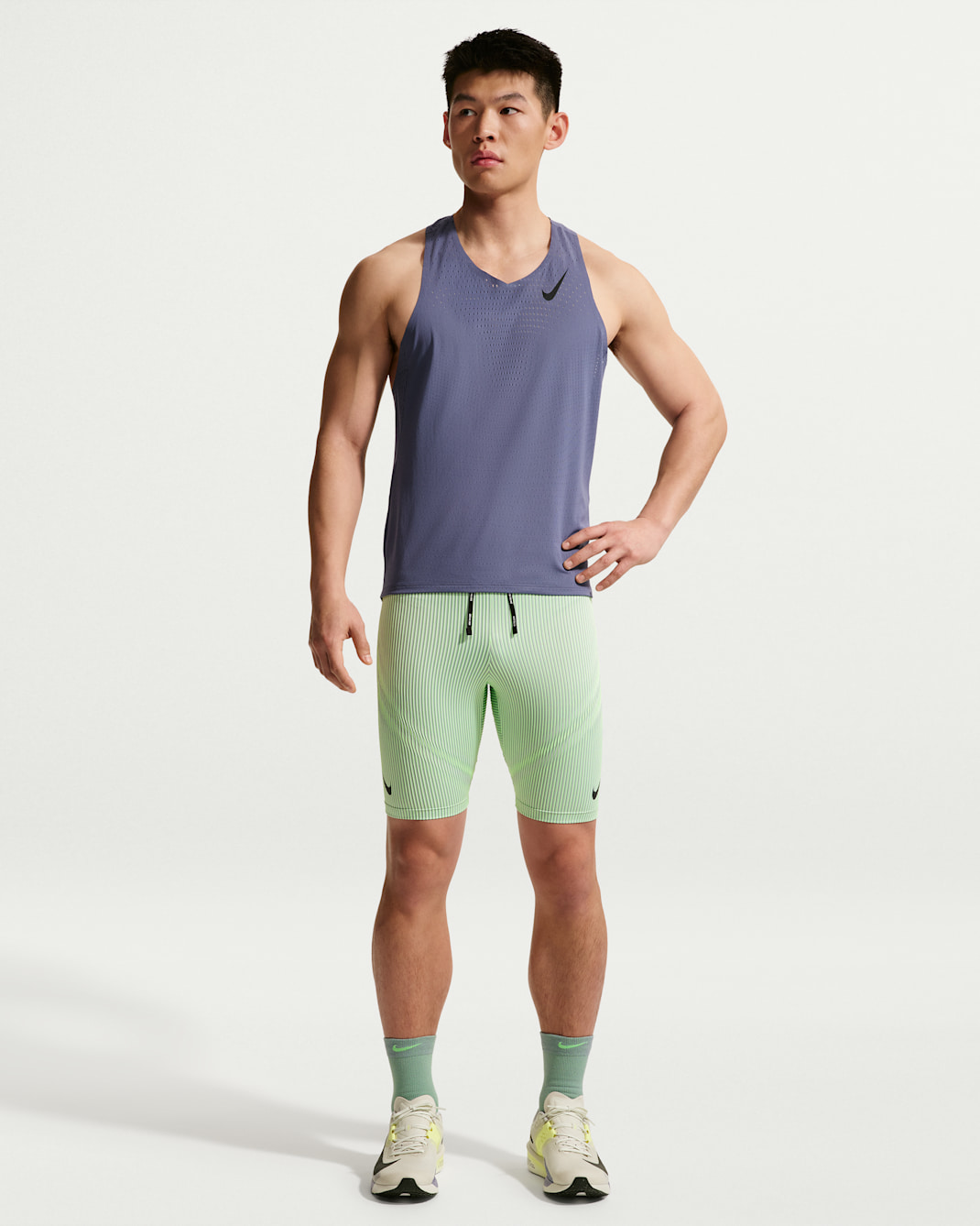 Nike AeroSwift Men's Dri-FIT ADV Running 1/2-Length Leggings - Lime Blast/Steam/Light Silver/Black