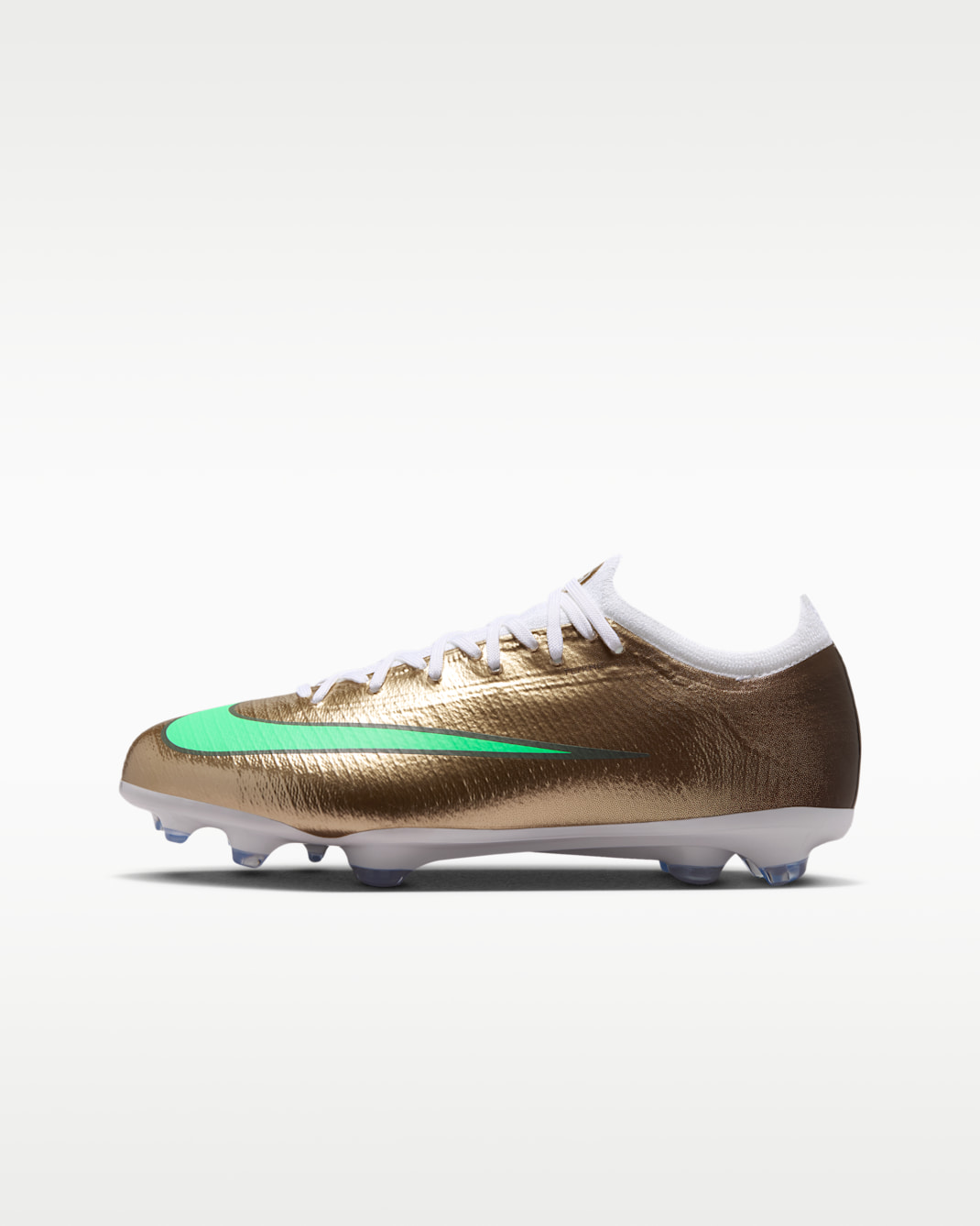 Nike Jr Mercurial Vapor 17 Pro 'Kylian Mbappé' Older Kids' Firm-Ground Low-Top Football Boots - Metallic Gold/Green Glow