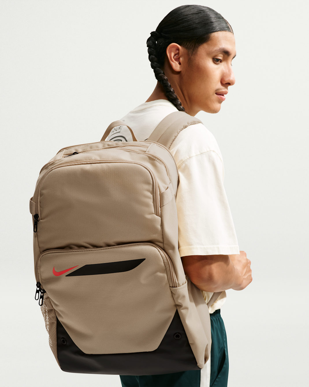Nike Academy Football Backpack (Large, 30L) - Linen/Black/Bright Crimson