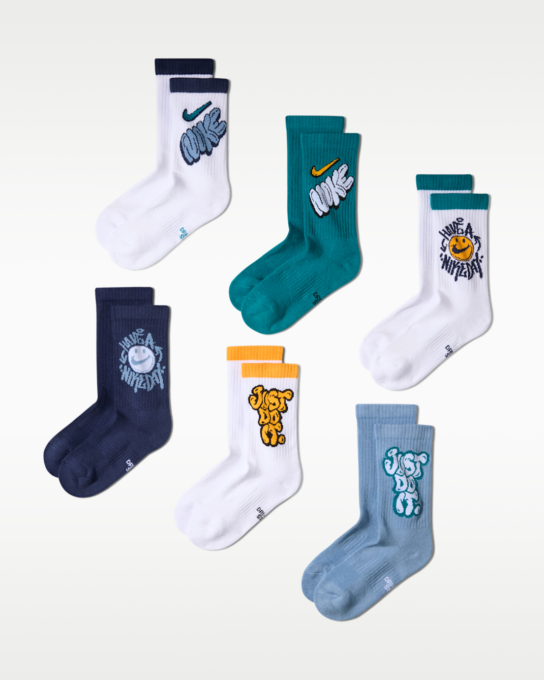 Nike Everyday Cushioned Older Kids' Crew Socks (6 Pairs) - Multi-Colour