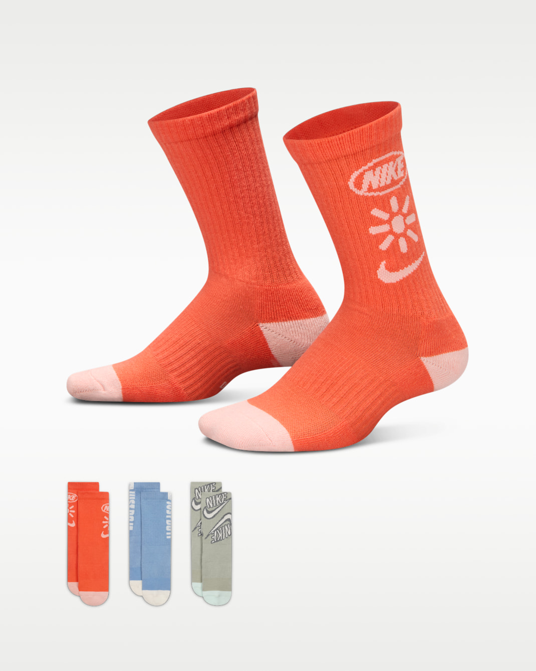 Nike Everyday Plus Kids' Cushioned Crew Socks (3-Pair) - Multi-Colour