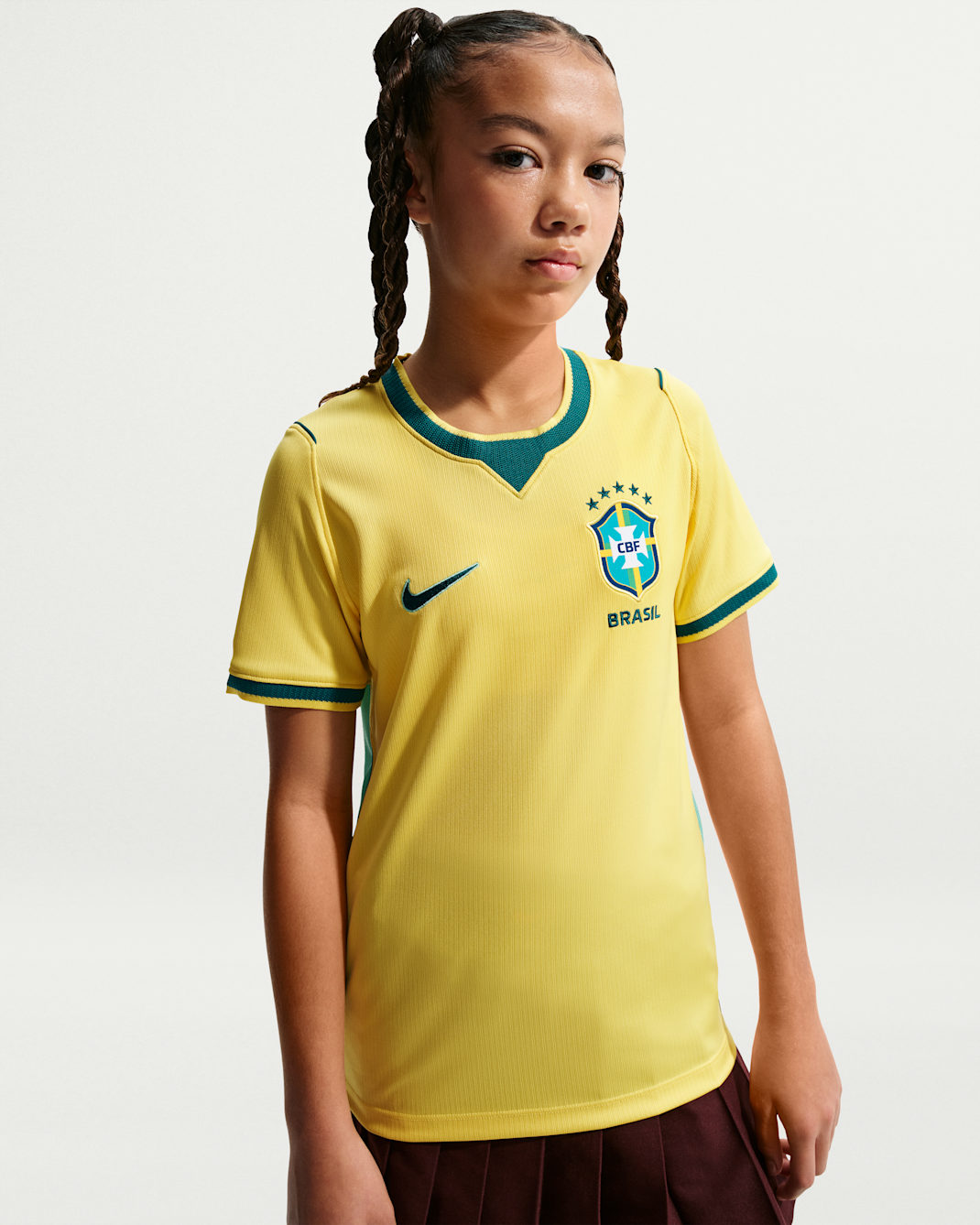 Brazil National Team 2026 Stadium Home Older Kids' Nike Dri-FIT Football Shirt - Canary/Light Menta/Geode Teal