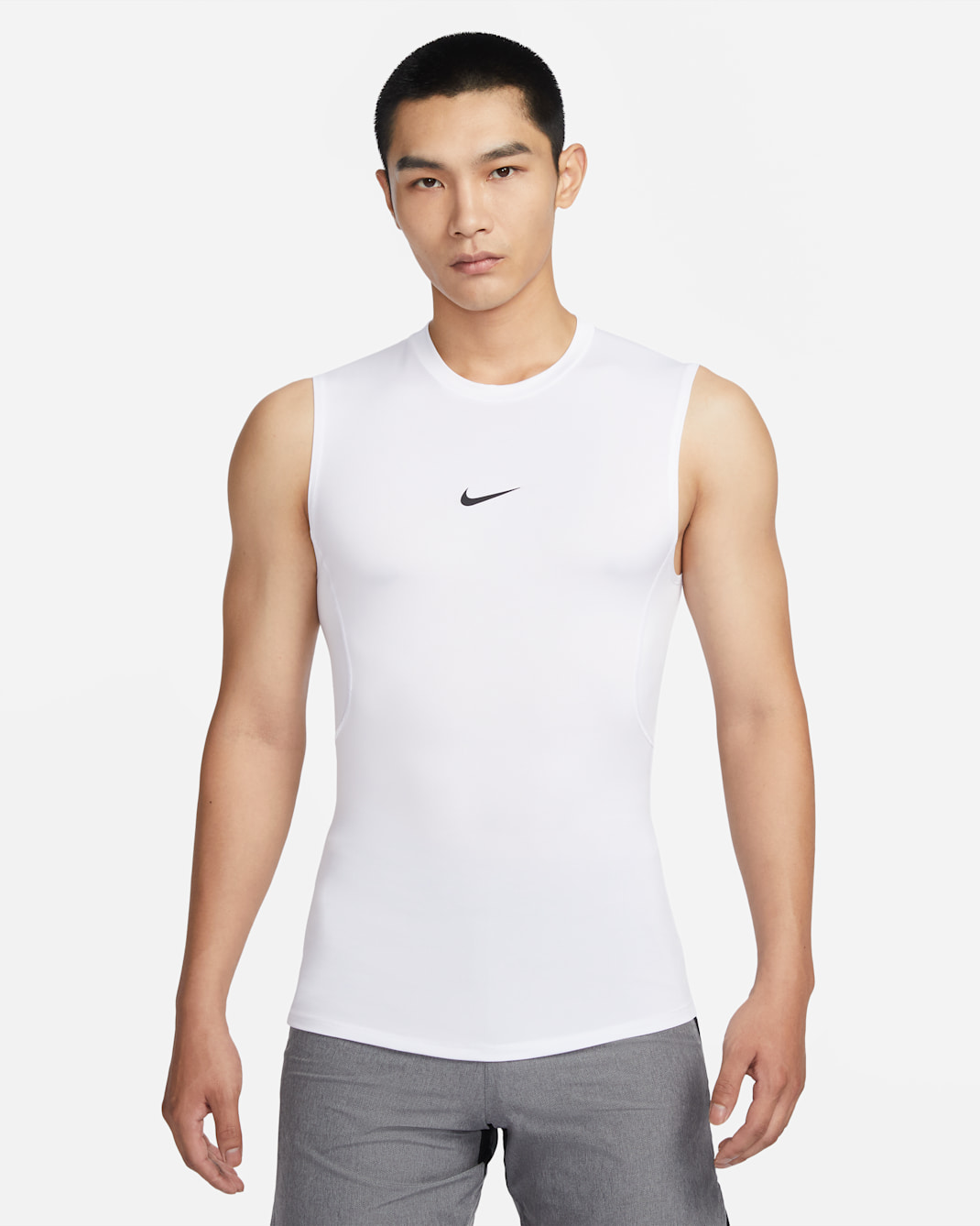Nike Pro Men's Dri-FIT Tight Sleeveless Fitness Top - White/Black