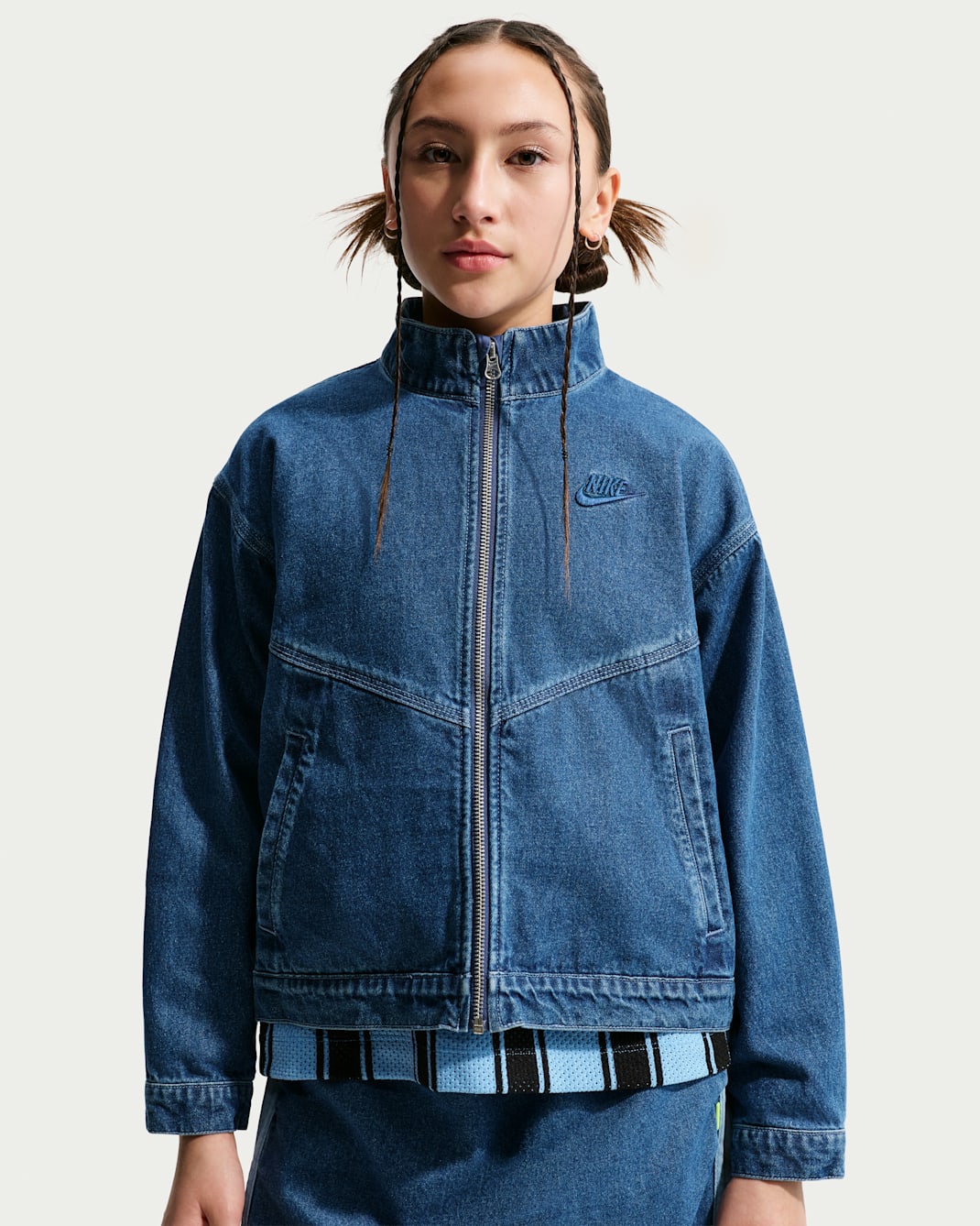 Nike Sportswear Collection Windrunner Older Kids' Denim Jacket - Mystic Navy/Mystic Navy/Aegean Storm/Coastal Blue