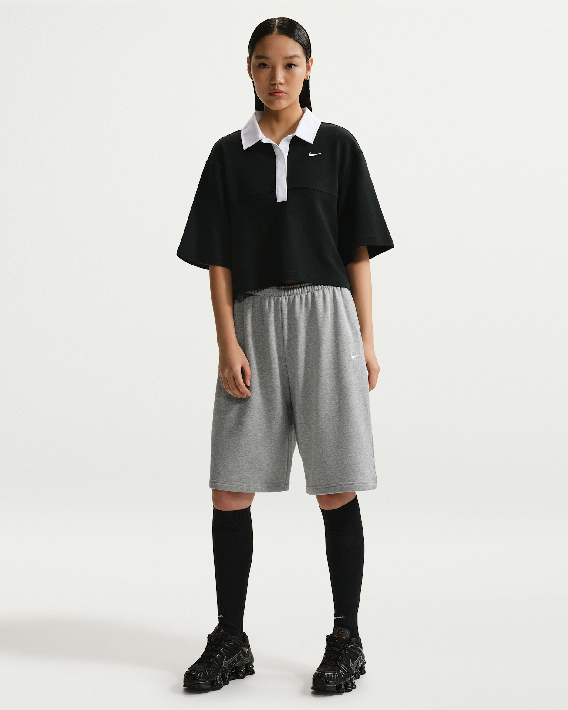 Nike Sportswear Women's Oversized Mid-Rise French Terry Bermuda Shorts - Dark Grey Heather/Sail