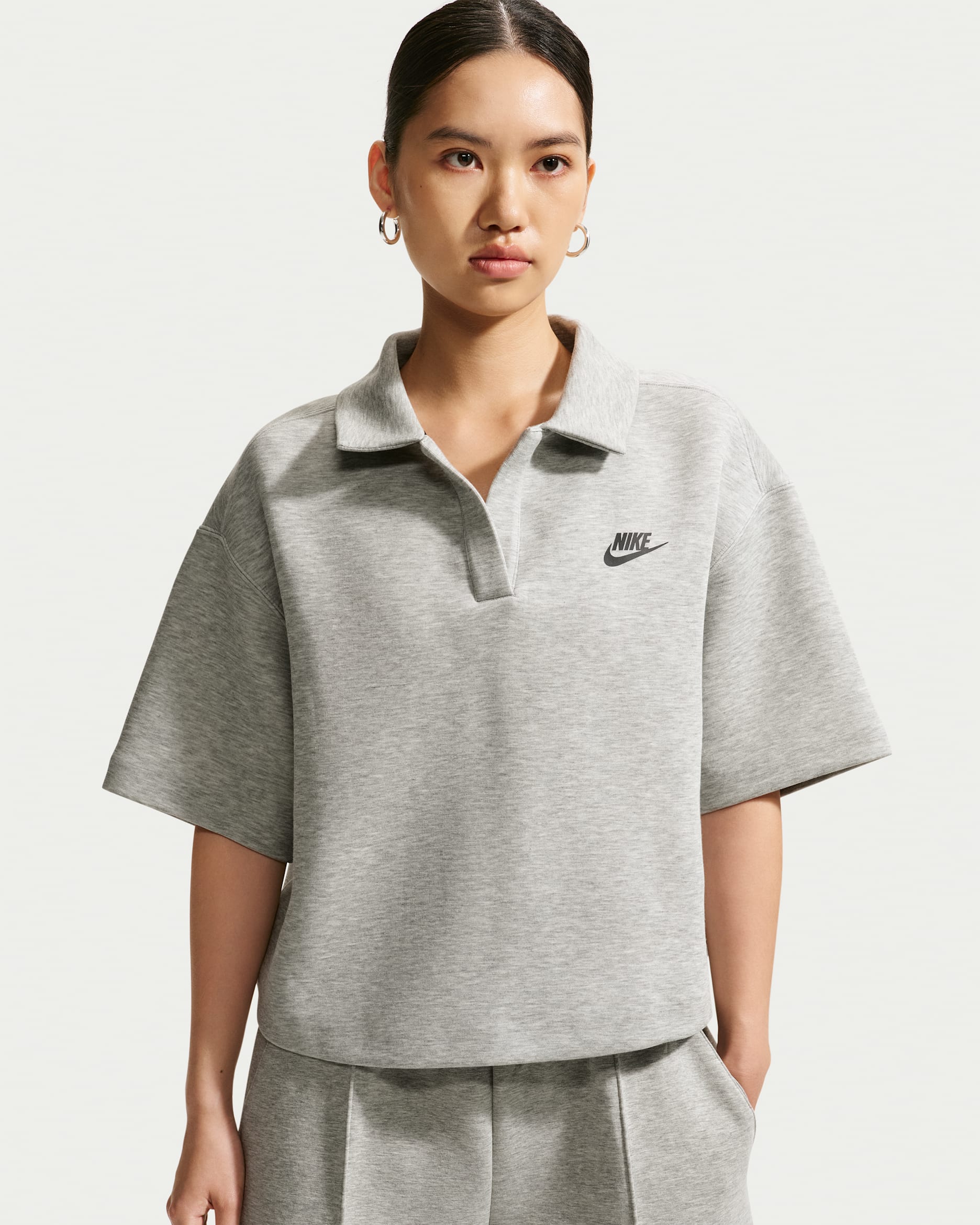 Nike Sportswear Tech Fleece Women's Oversized Polo - Dark Grey Heather/Sail/Black