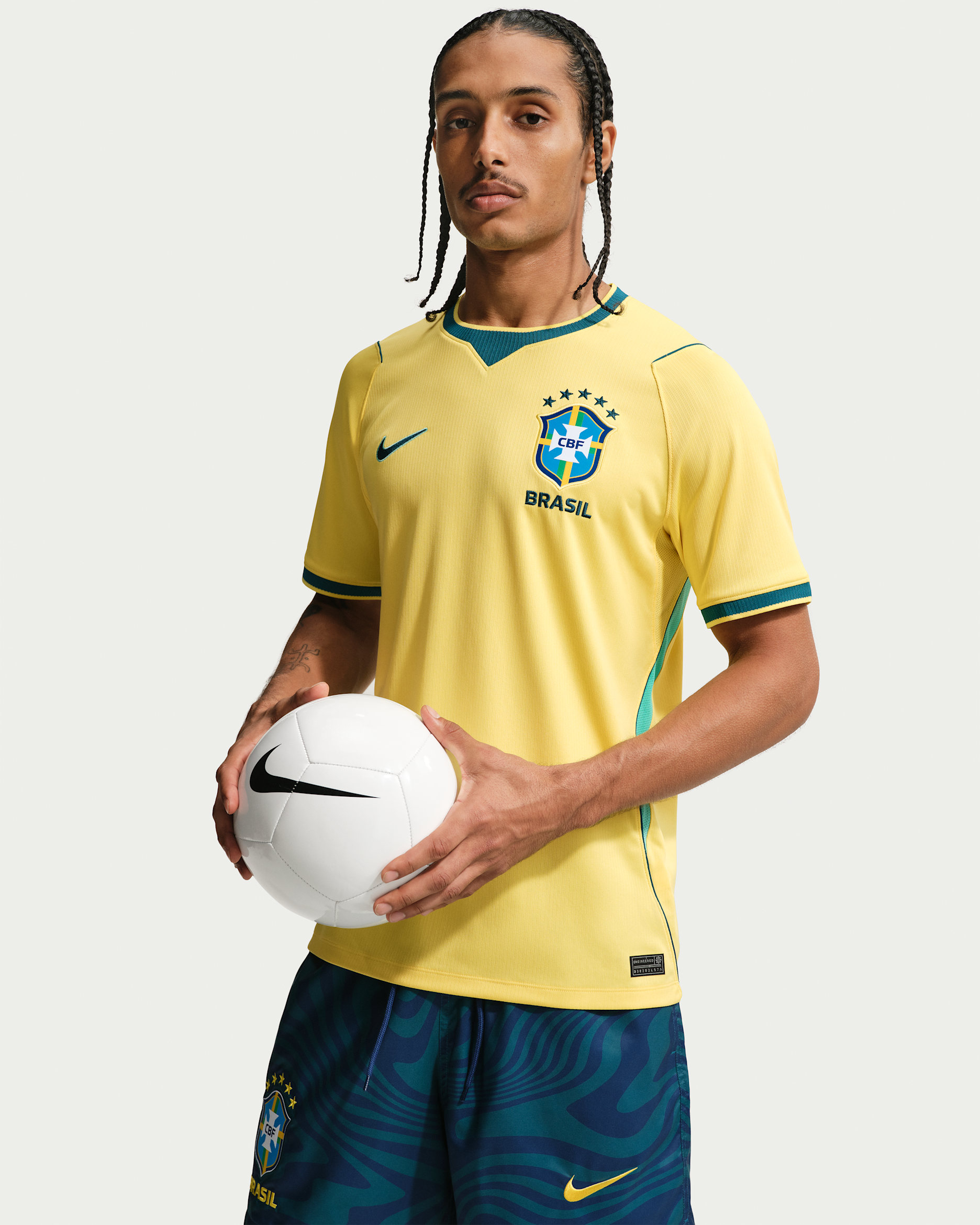 Brazil National Team 2026 Stadium Home Men's Nike Dri-FIT Football Shirt - Canary/Light Menta/Geode Teal