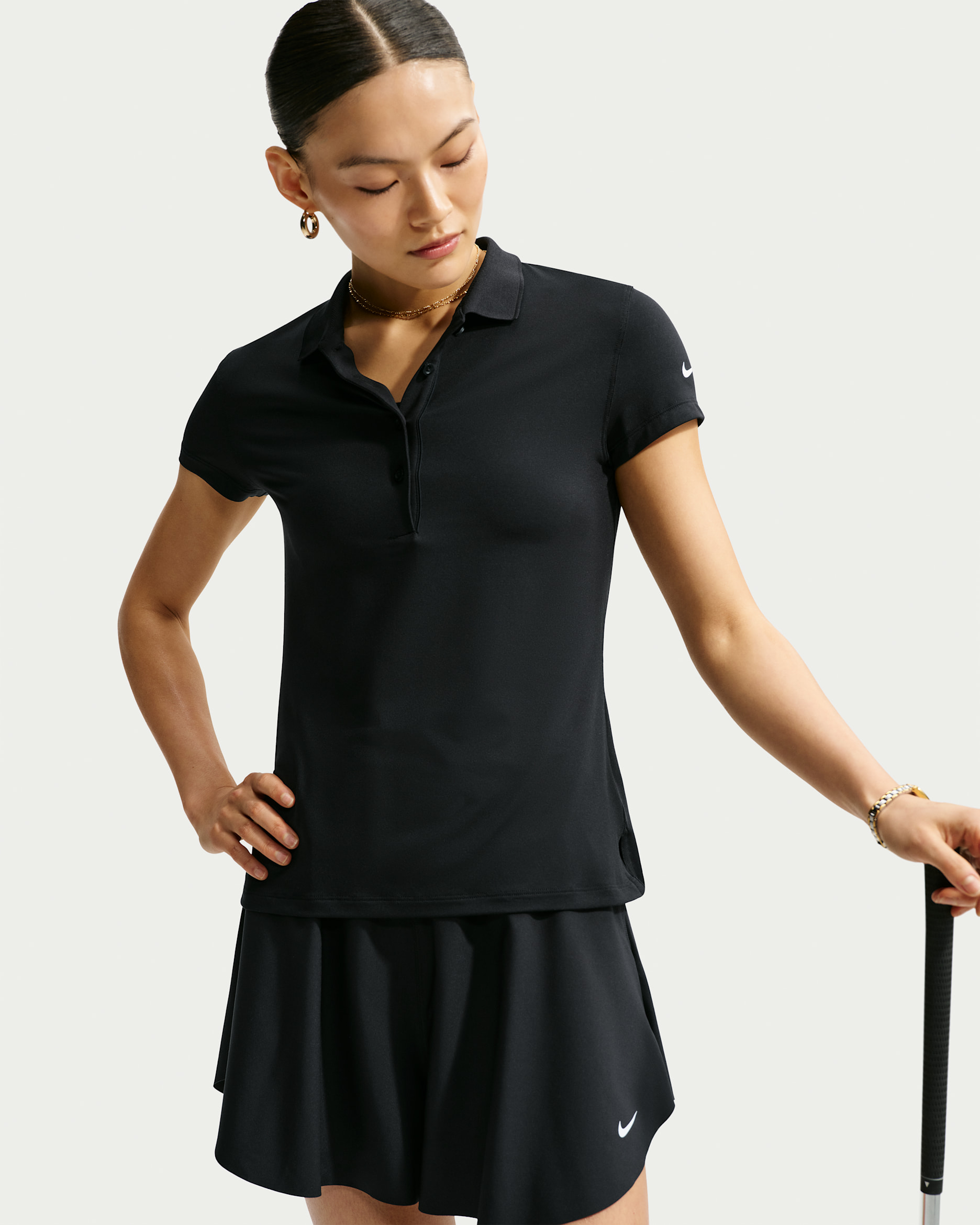 Nike Golf Club Women's Dri-FIT UV Short-Sleeve Golf Polo - Black/Sail