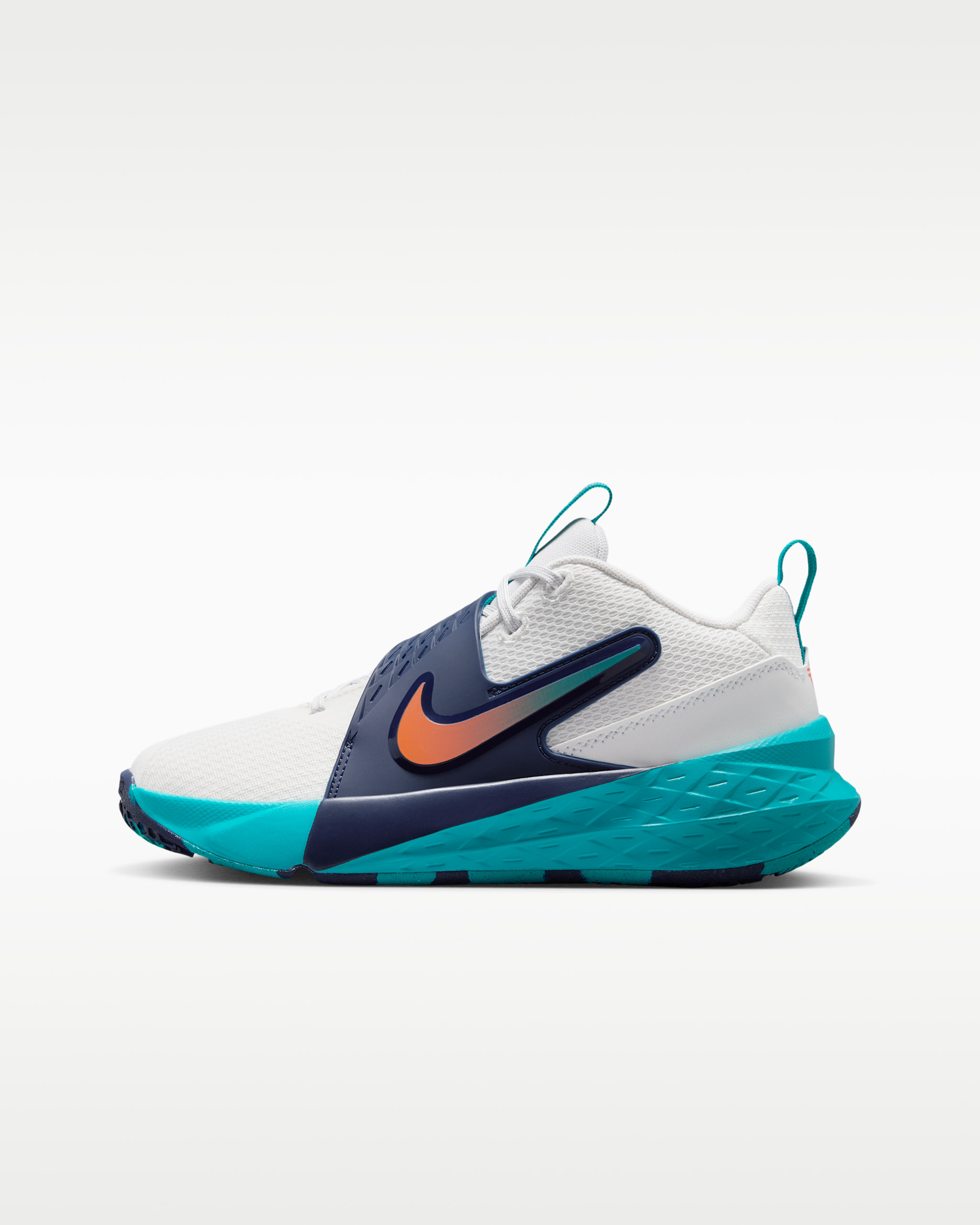 Nike Team Hustle D 12 Older Kids' Basketball Shoes - Summit White/Energy/Midnight Navy/Safety Orange