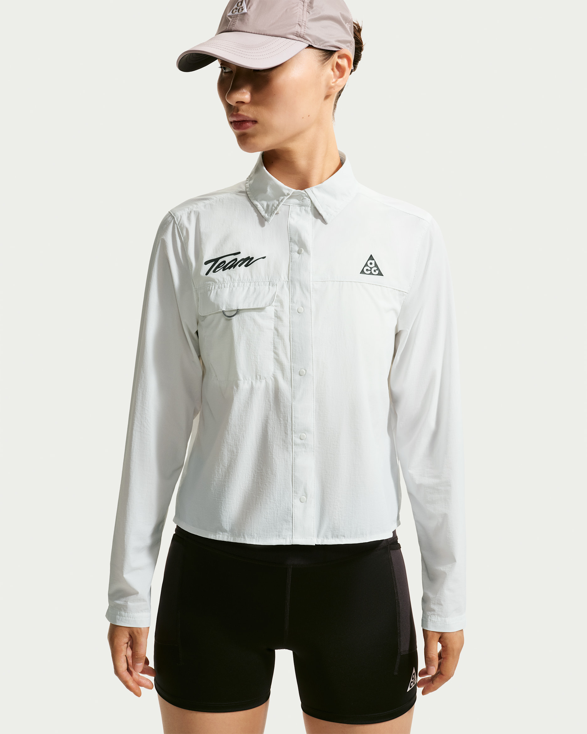 ACG 'Aireez' Women's Button-Up Long-Sleeve Graphic Trail-Running Top - Summit White/Black