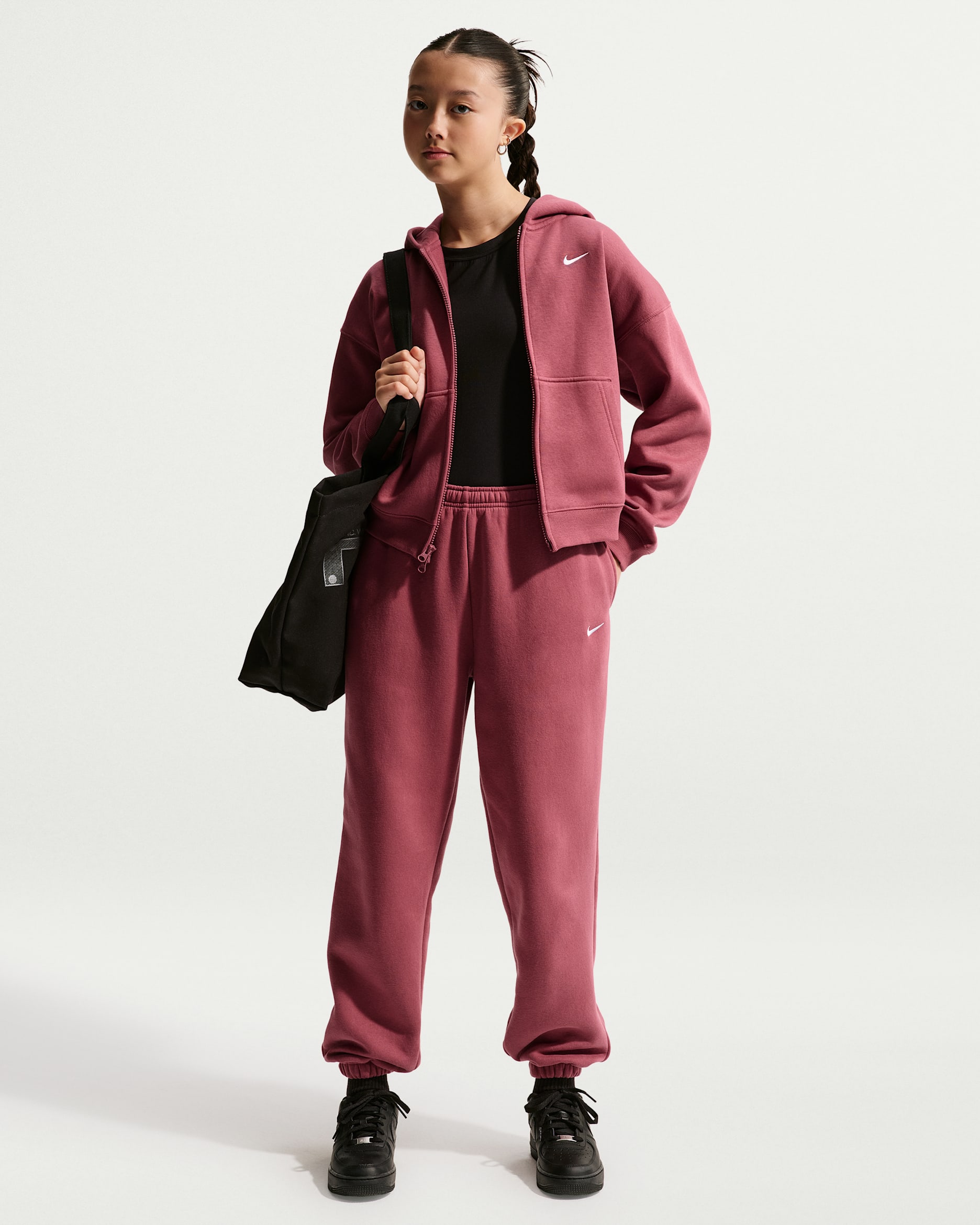 Nike Sportswear Studio Fleece Girls' Loose Tracksuit Bottom - Pink Smoke/White