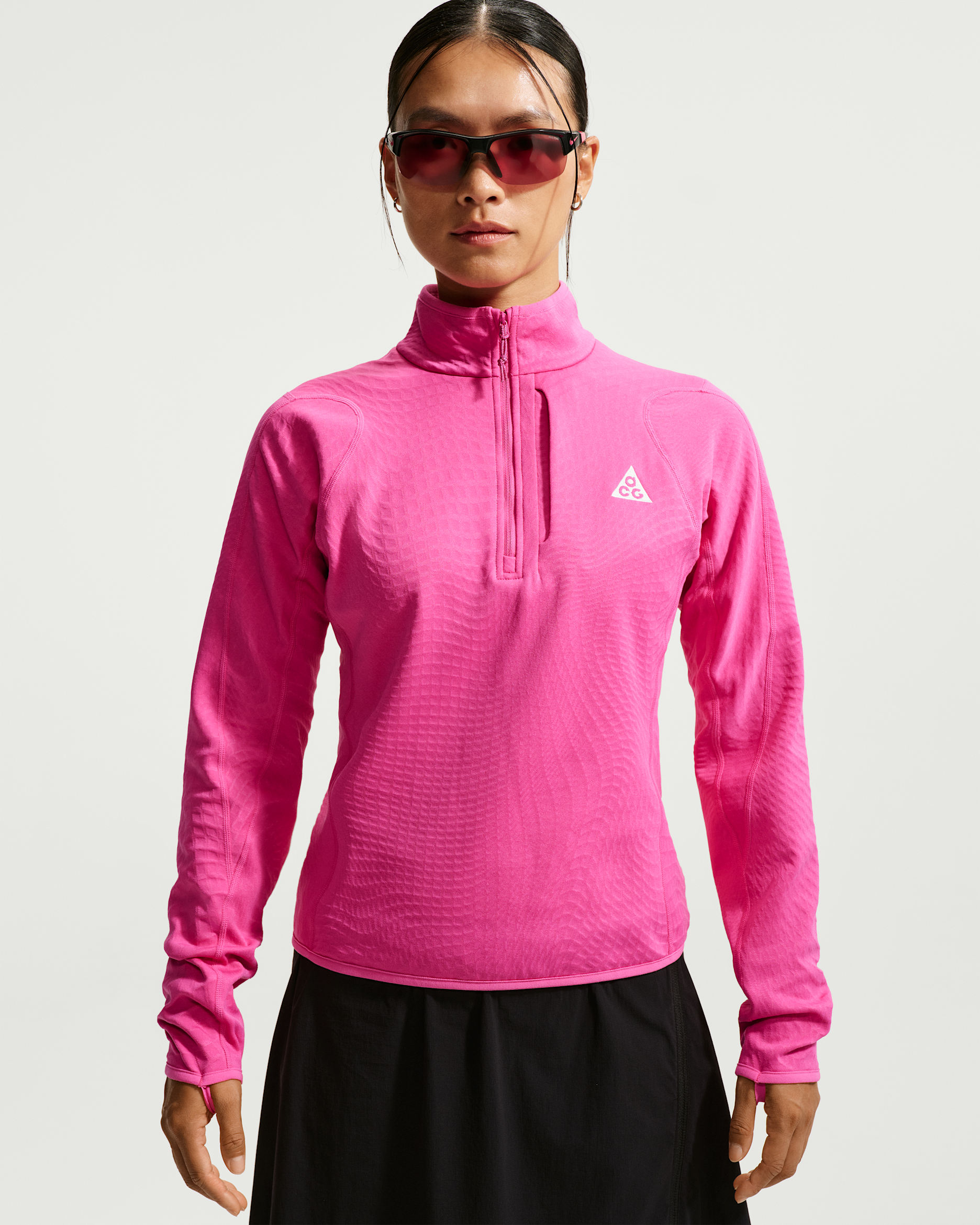 ACG "Wolf Grid" Women's Therma-FIT 1/2-Zip Hiking Top - Desert Pink/Light Orewood Brown/Light Crimson/Summit White