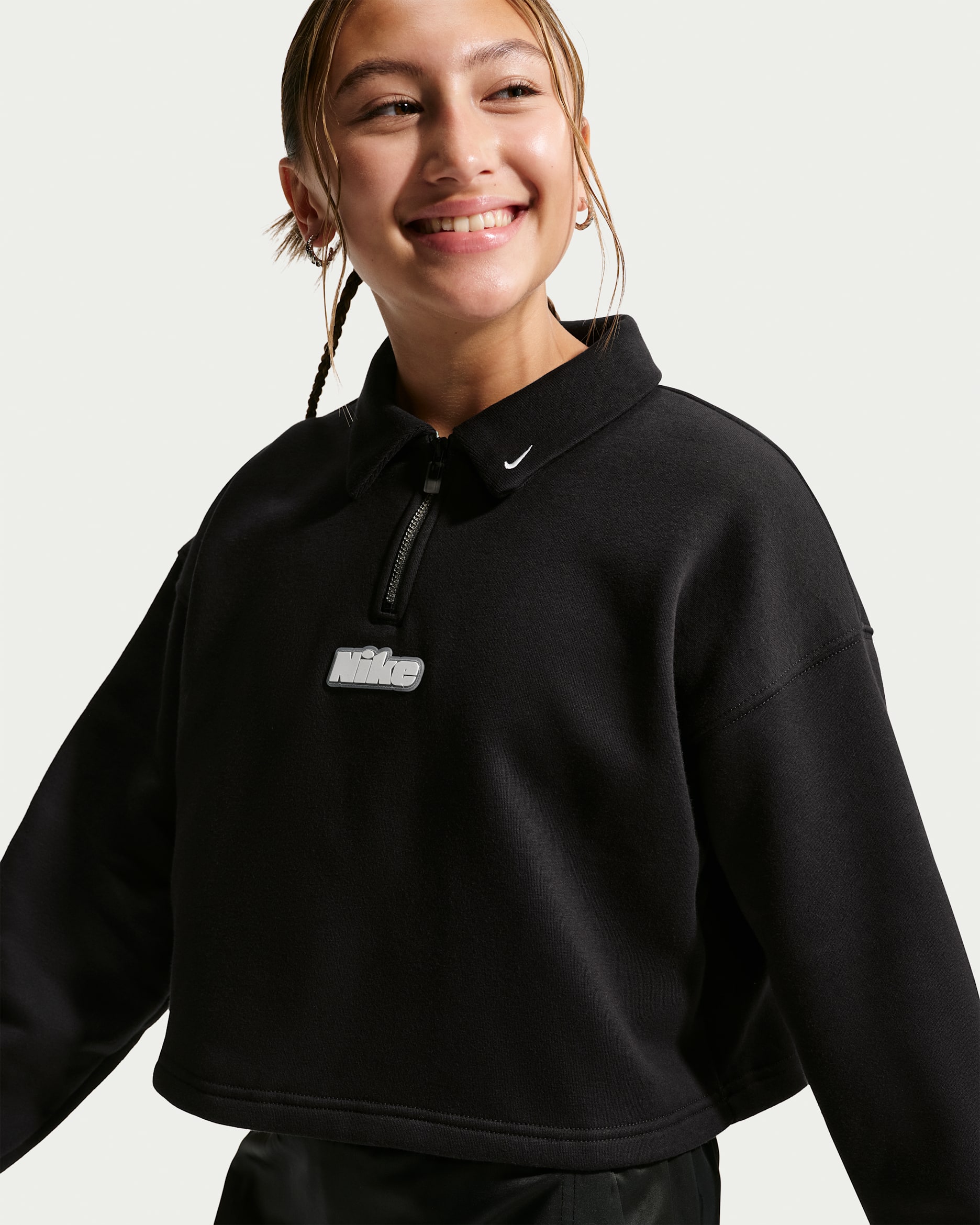 Nike Sportswear Studio Fleece Older Kids' (Girls') Quarter-Zip Top - Black/White