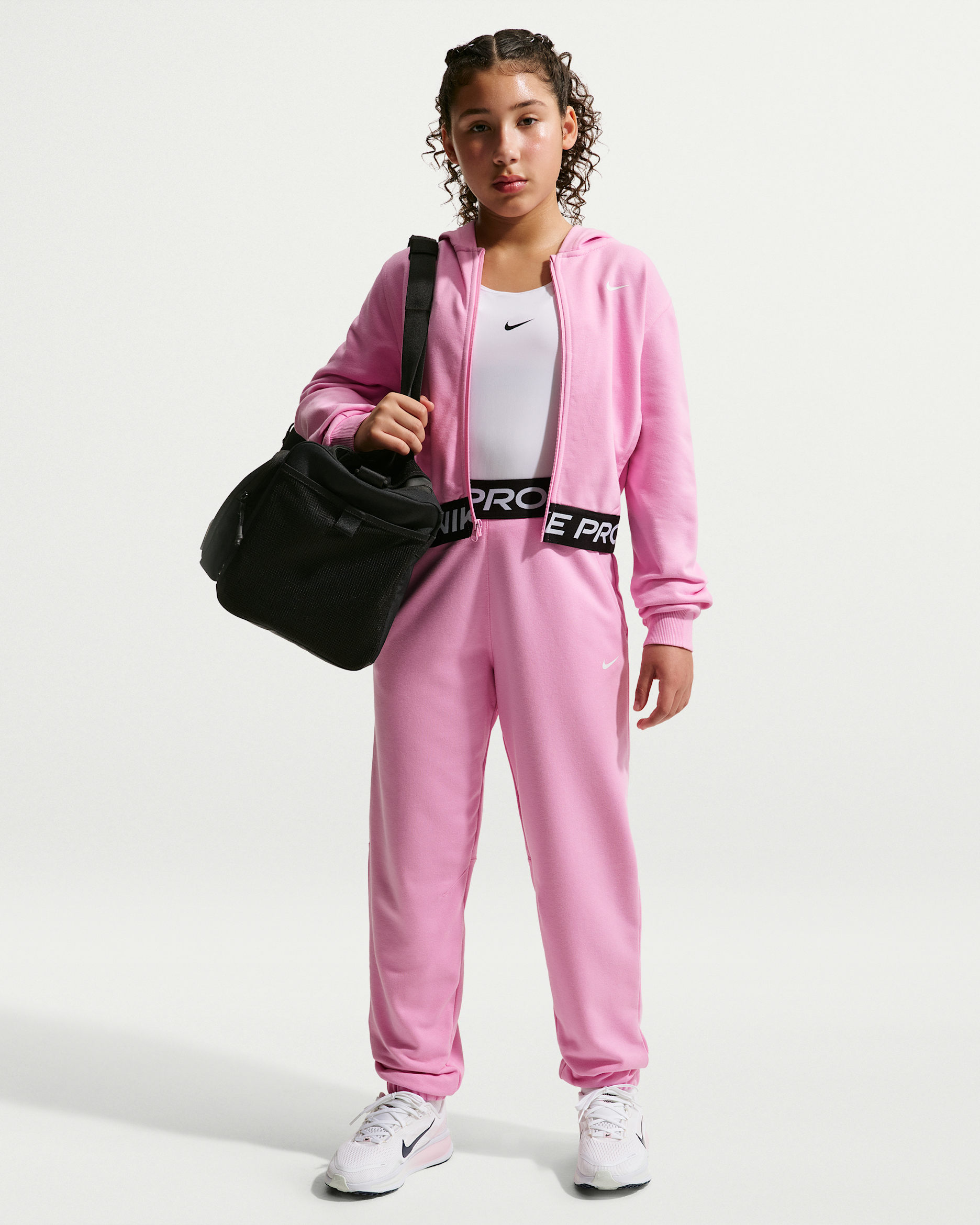Nike Pro Fleece Older Kids' (Girls') Dri-FIT Joggers - Pink Rise/Pink Rise/Black/White