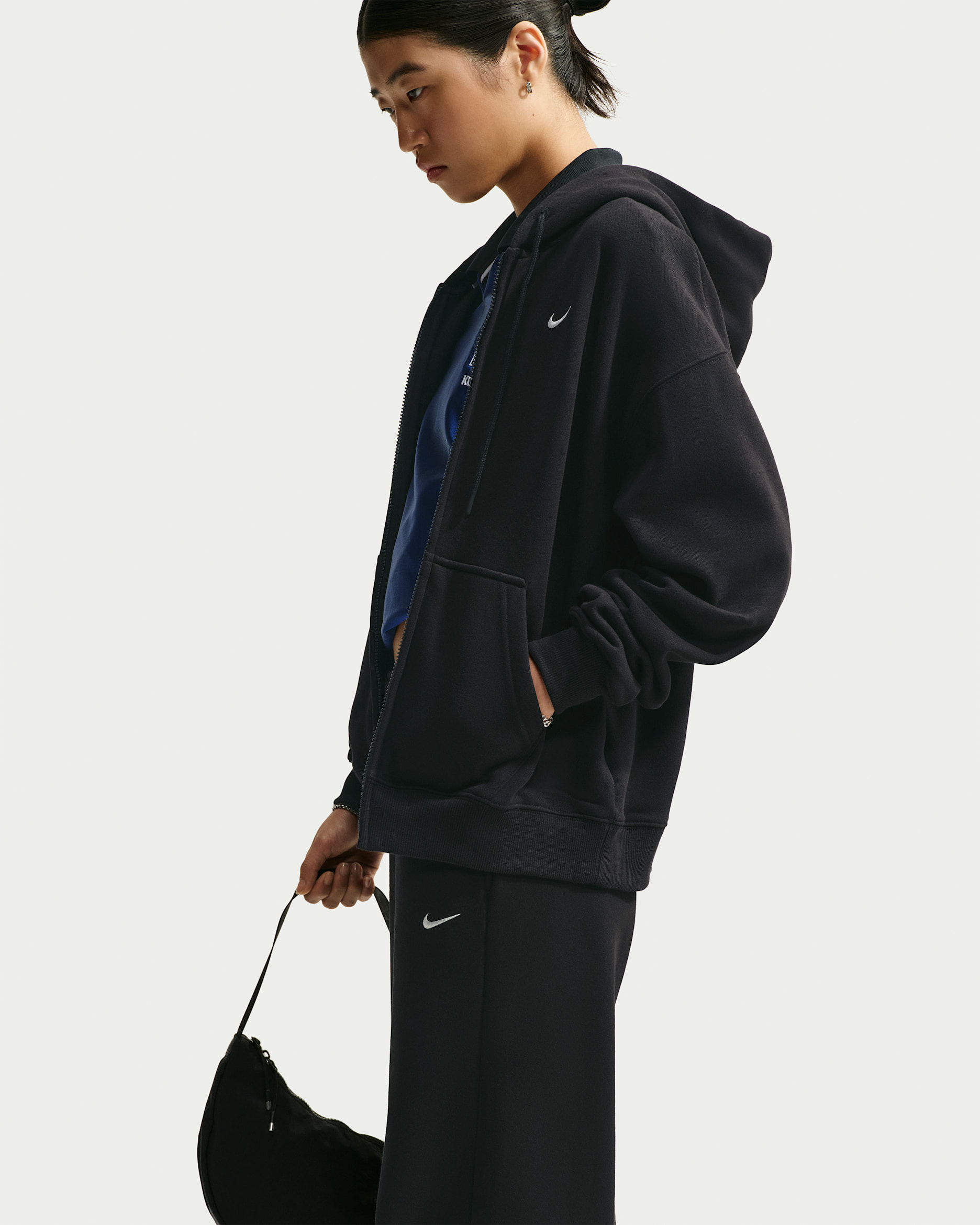 Nike Studio Fleece Medium Weight Women's Oversized Full-Zip Hoodie - Total Black/Sail