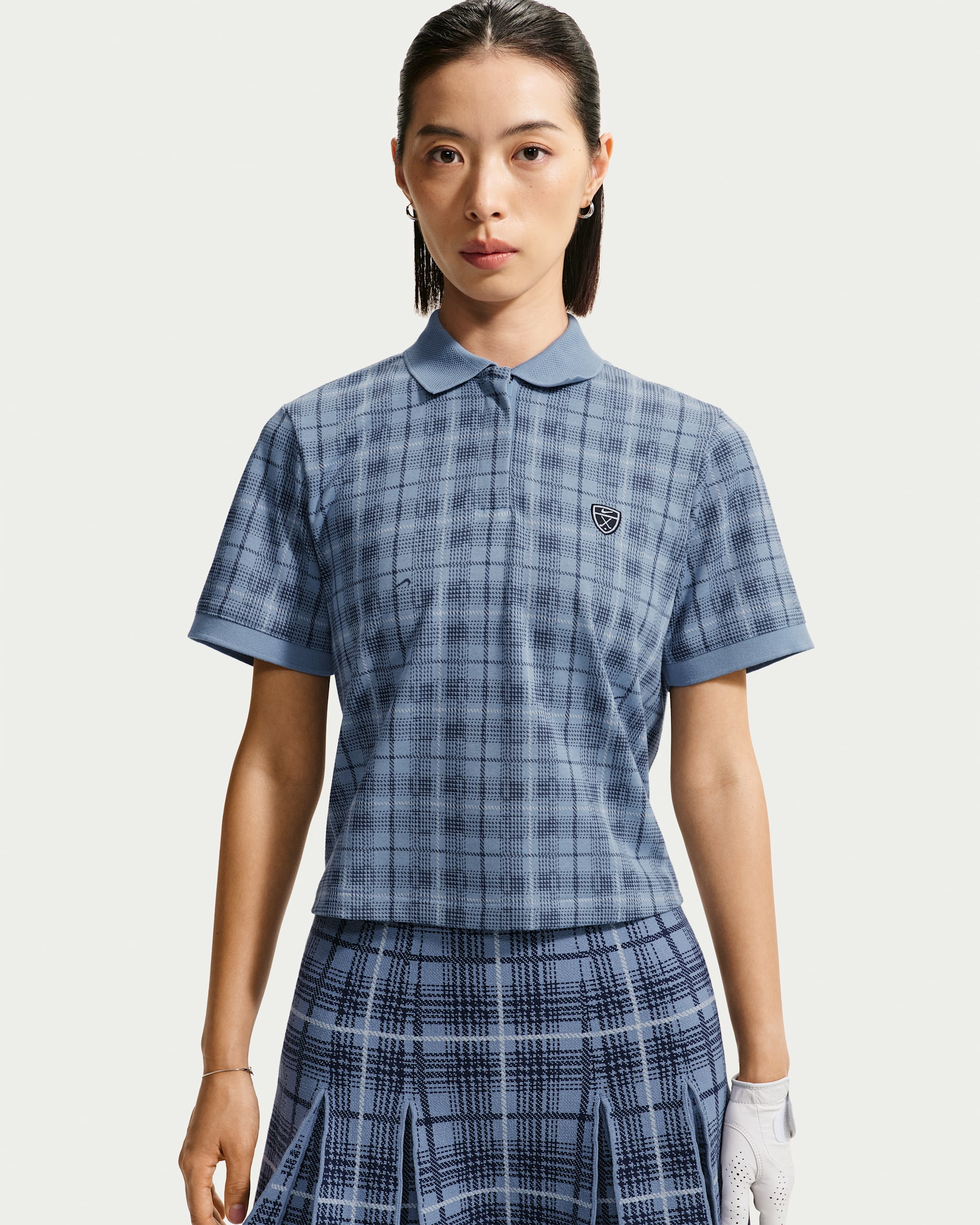 Nike Fairway Fresh Women's Dri-FIT Tartan Golf Polo - Work Blue/White