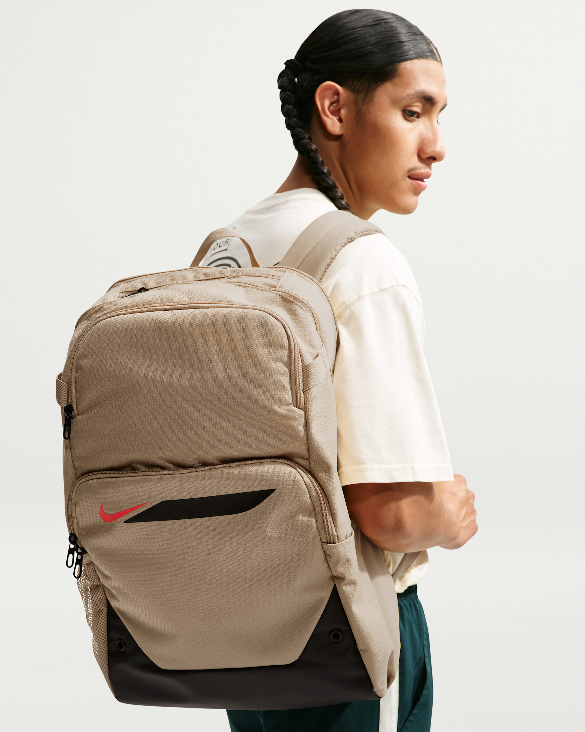 Nike Academy Football Backpack (Large, 30L) - Linen/Black/Bright Crimson