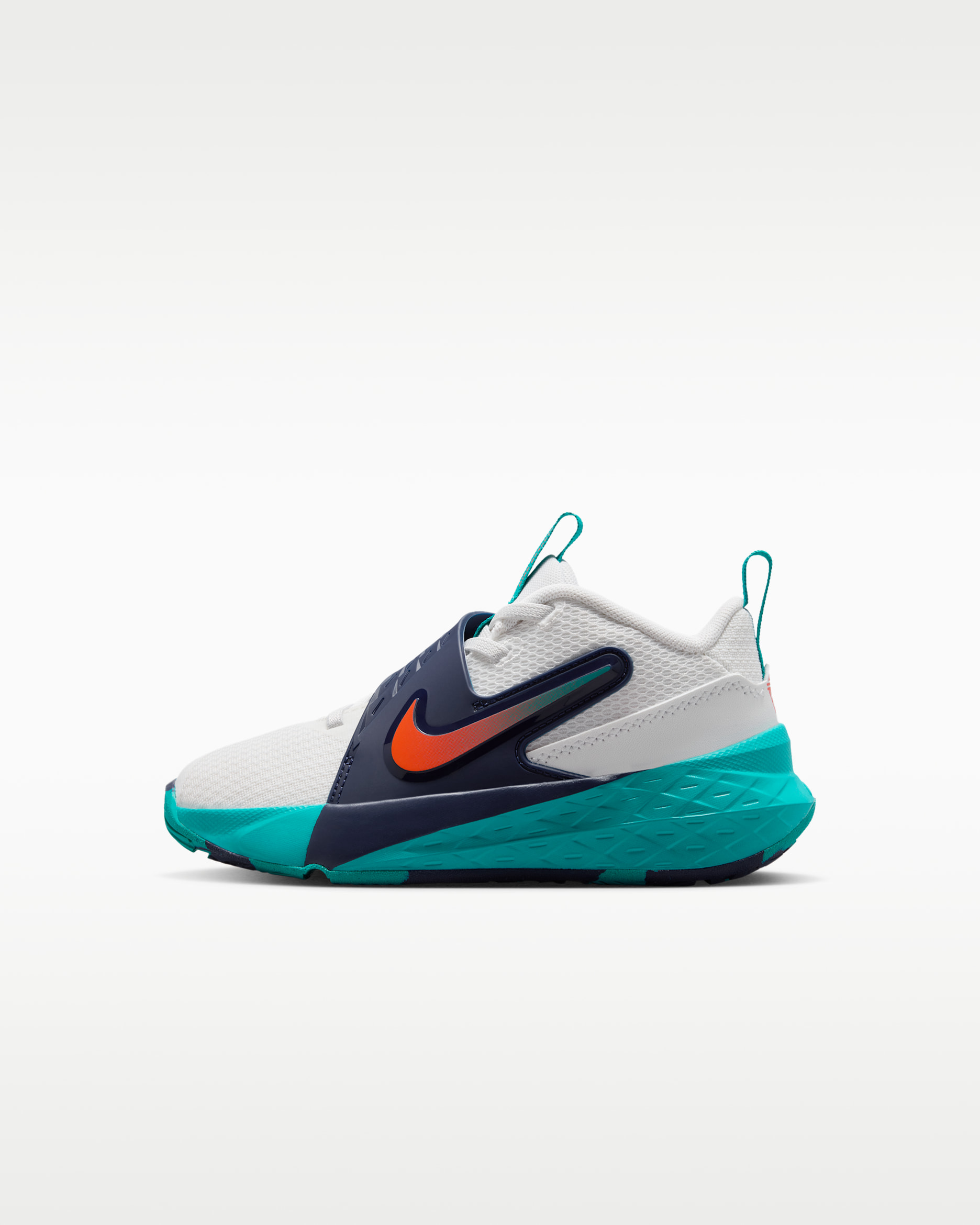 Nike Team Hustle D 12 Younger Kids' Shoes - Summit White/Energy/Midnight Navy/Safety Orange