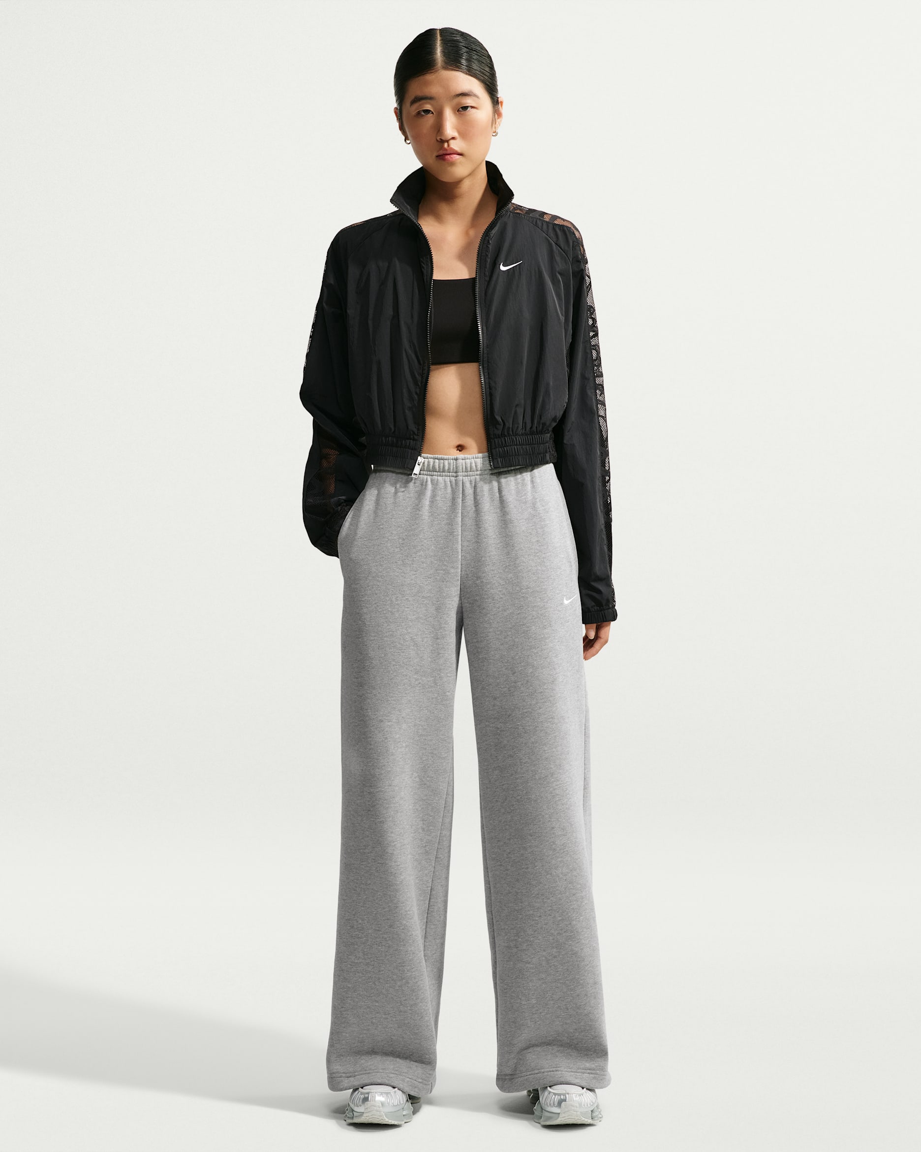 Nike Studio Fleece Medium Weight Women's Mid-Rise Wide-Leg Trousers - Dark Grey Heather/Sail