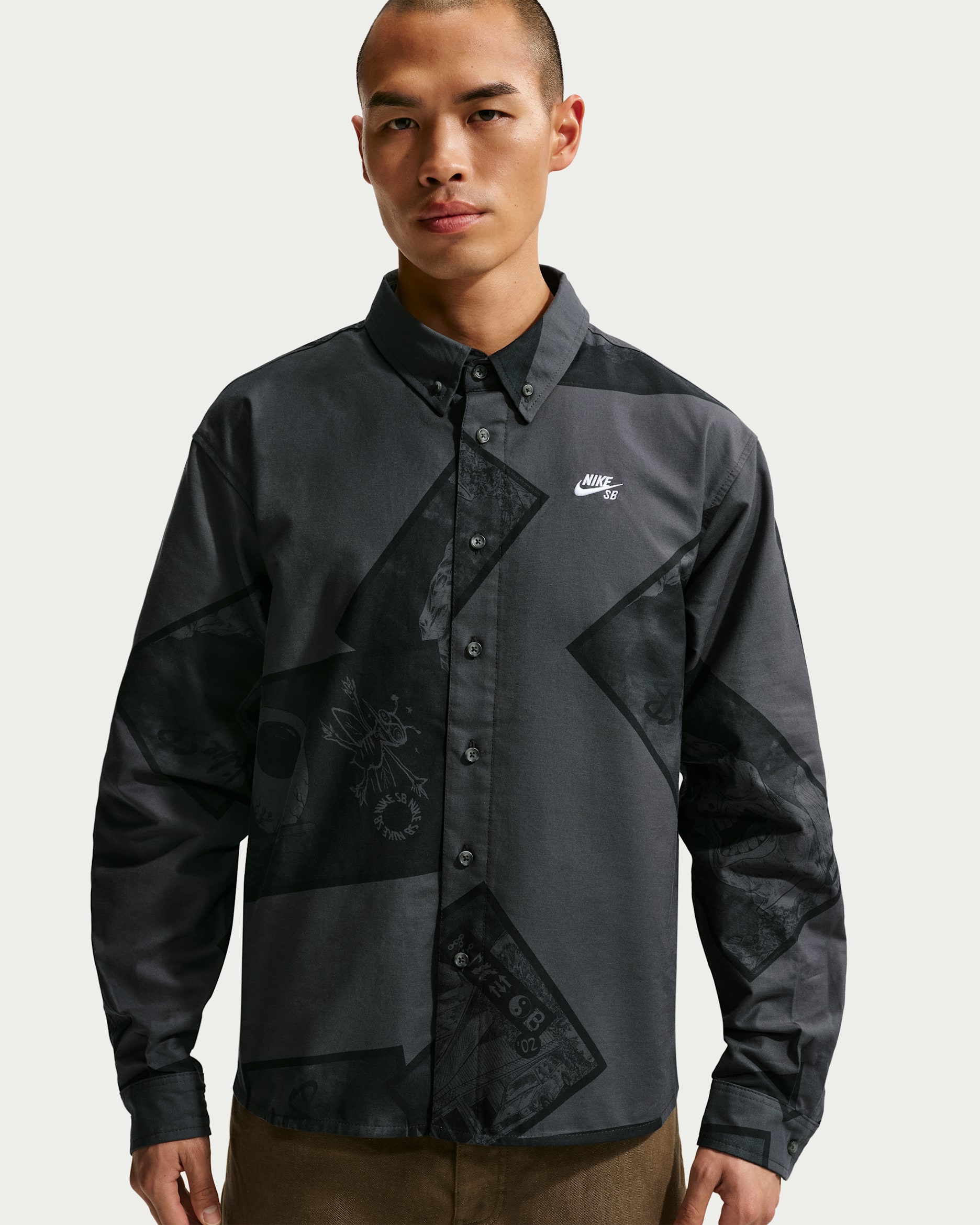 Nike SB Men's Long-Sleeve Button-Up Skate Top - Anthracite