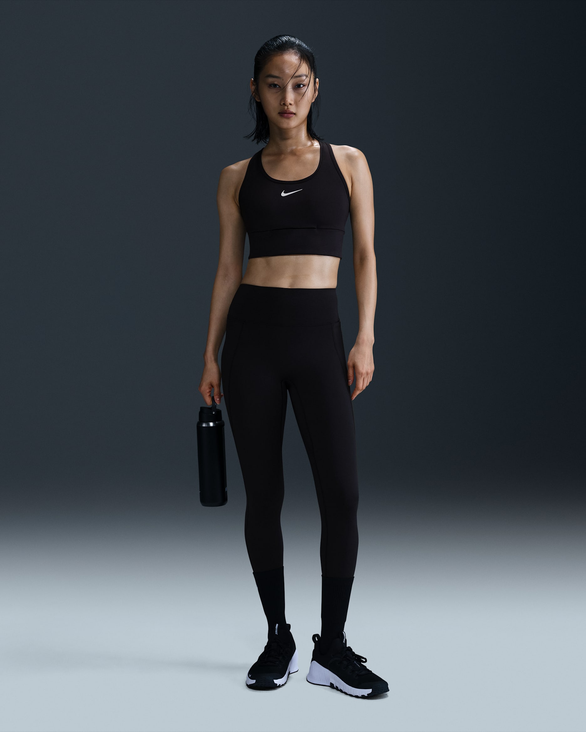 Nike Universa Women's High-Waisted Full-Length Leggings with No Front Seam - Black/Anthracite/Dark Smoke Grey
