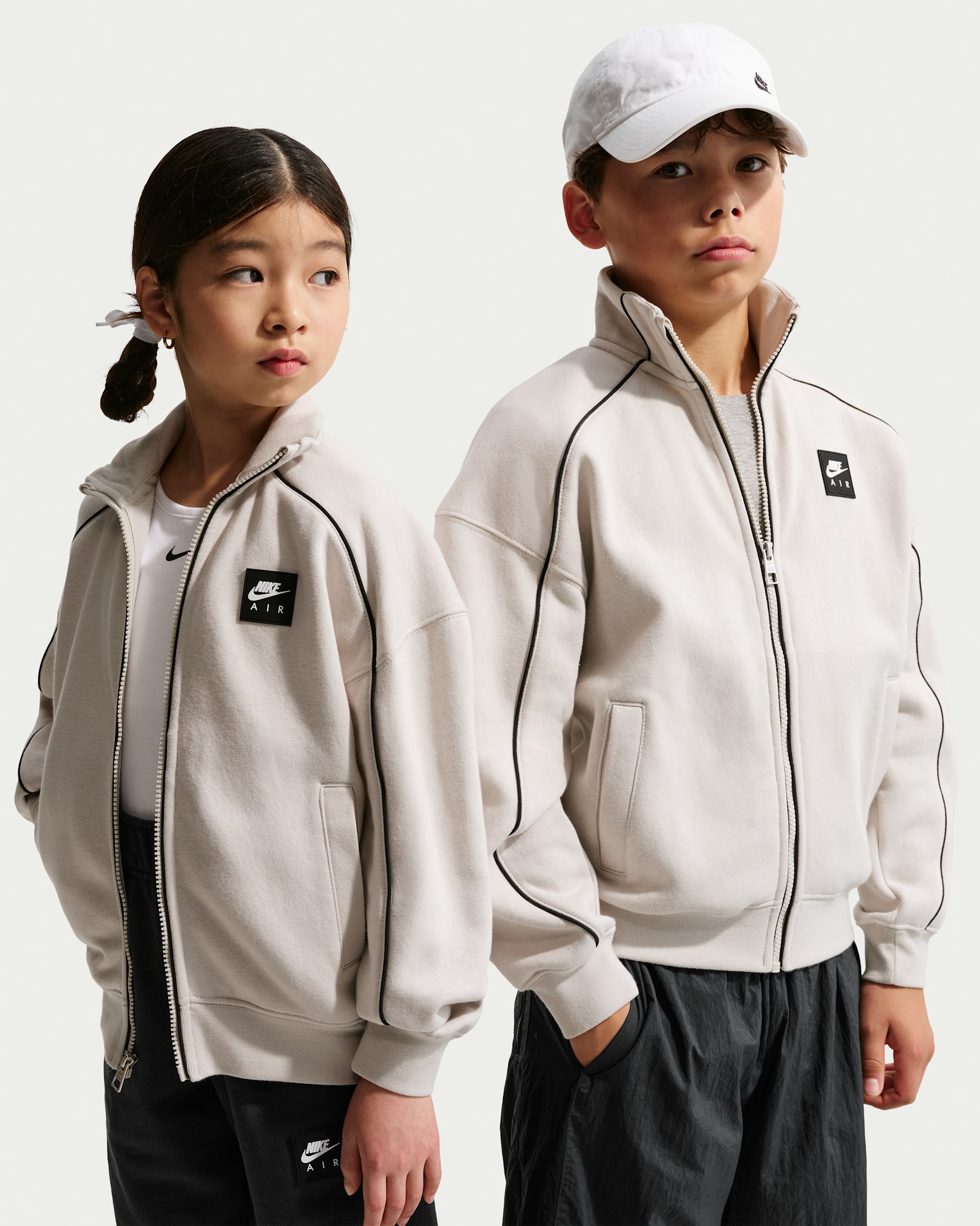 Nike Air Older Kids' Fleece Tracksuit Jacket - Light Bone/Black/Black