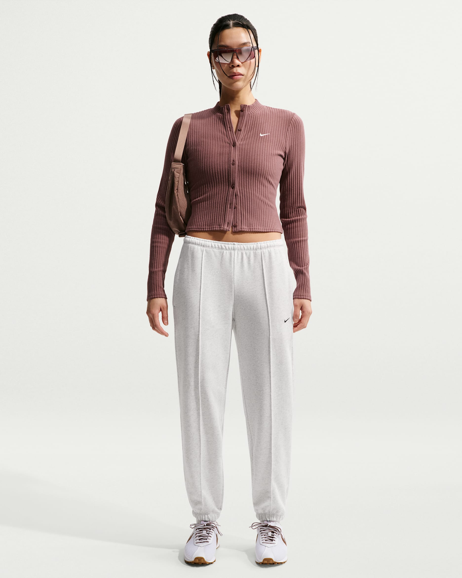 Nike Sportswear Chill Terry Women's Mid-Rise French Terry Joggers - Birch Heather/White/Black