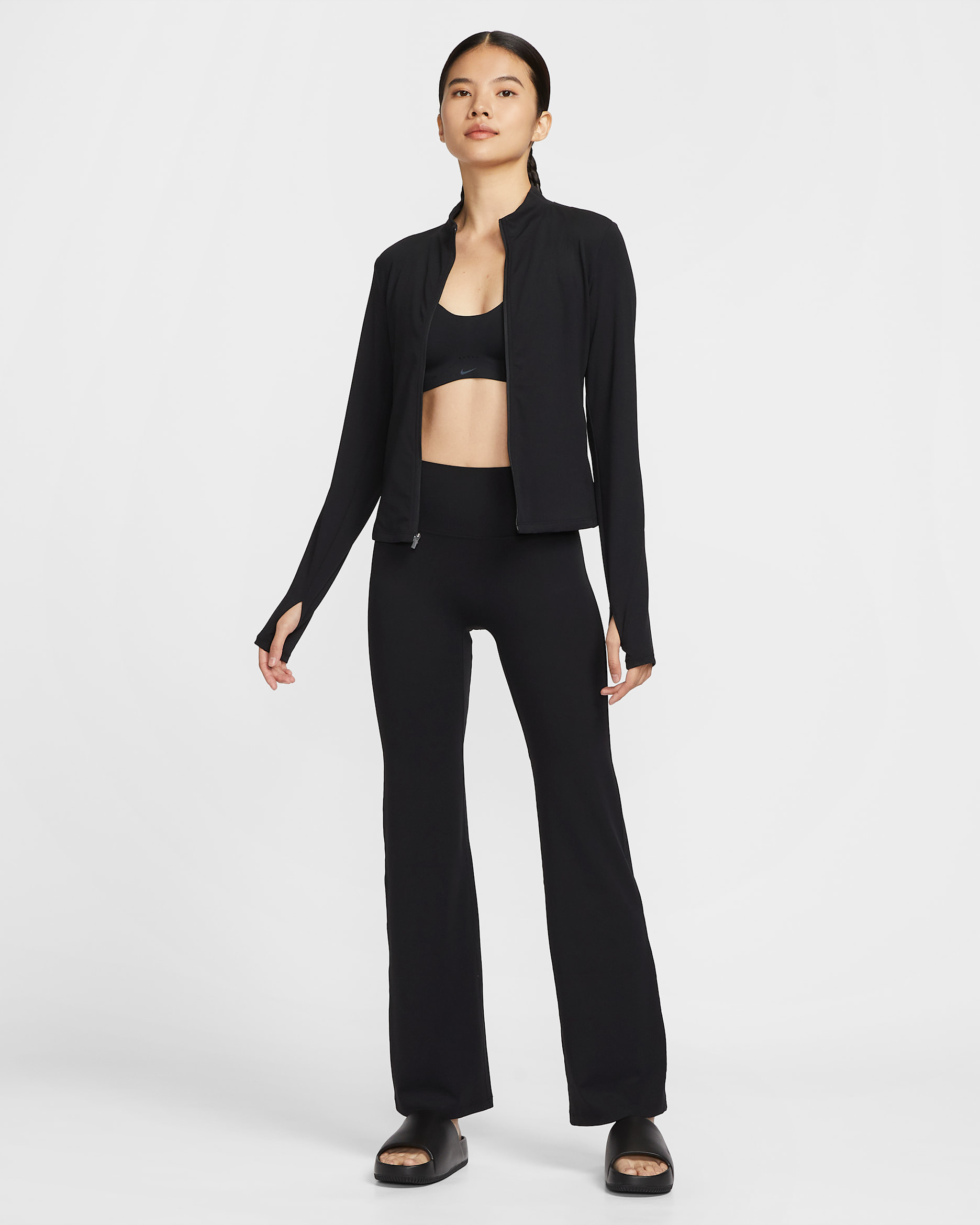 Nike Zenvy Women's High-Waisted Flared Leggings with No Front Seam - Black/Cool Grey