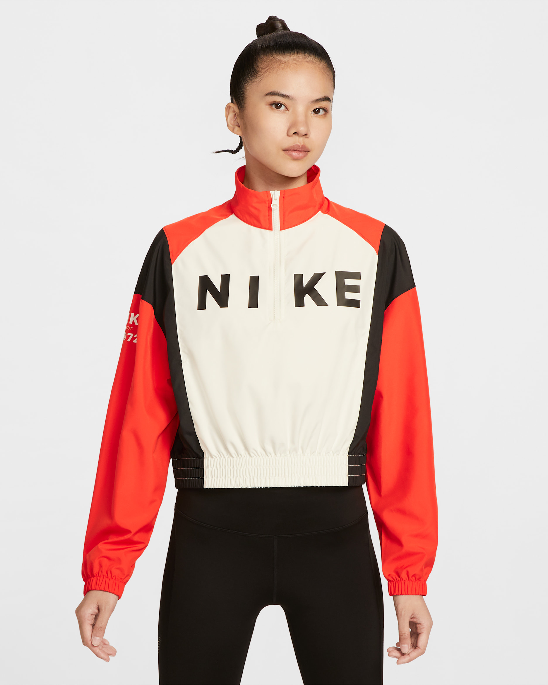 Nike Sportswear Women's Woven Lightweight 1/4-Zip Jacket - Sail/Picante Red/Black