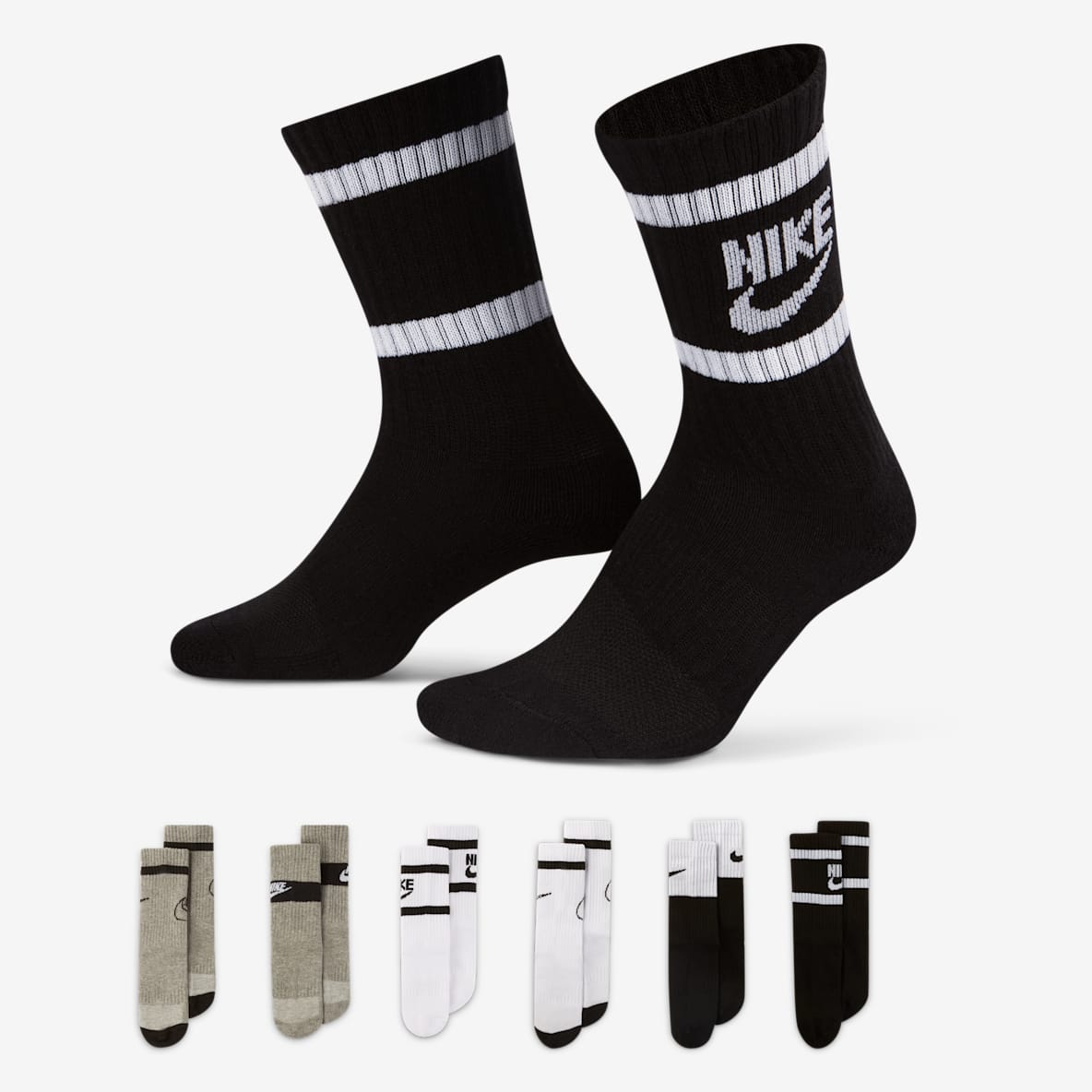 Nike Dri-FIT Calcetas retro para niños talla pequeña (6 pares)