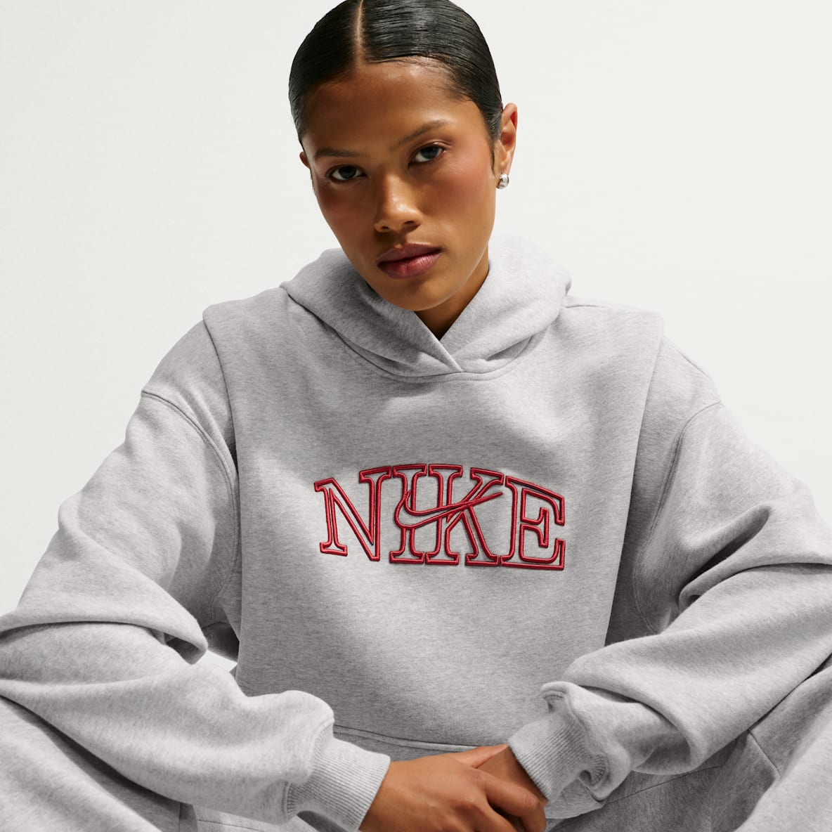 Nike Studio Fleece Medium Weight 'Graphic Pack' Women's Oversized Pullover Logo Hoodie